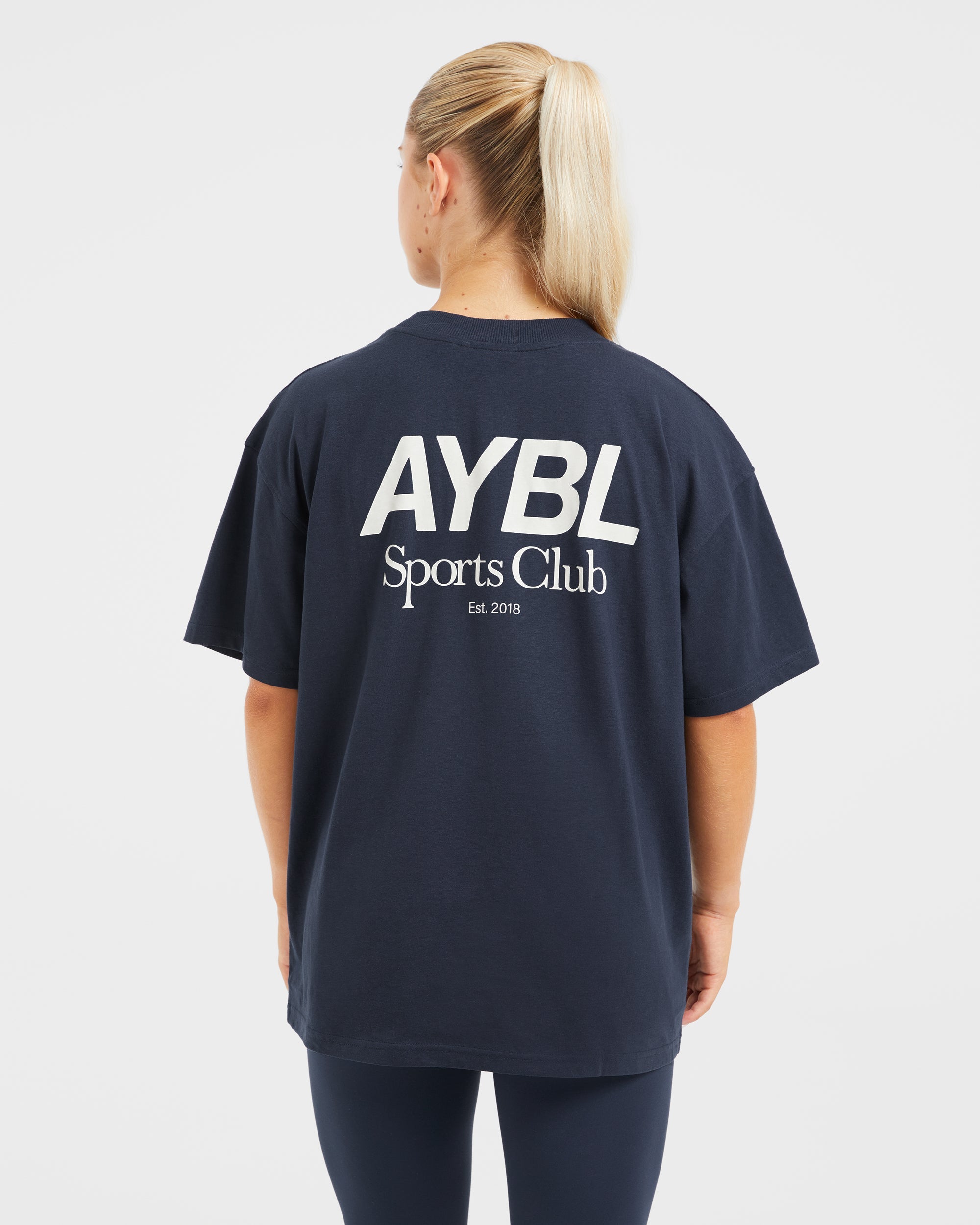 AYBL Sports Club Oversized T Shirt - Navy/Off Wit
