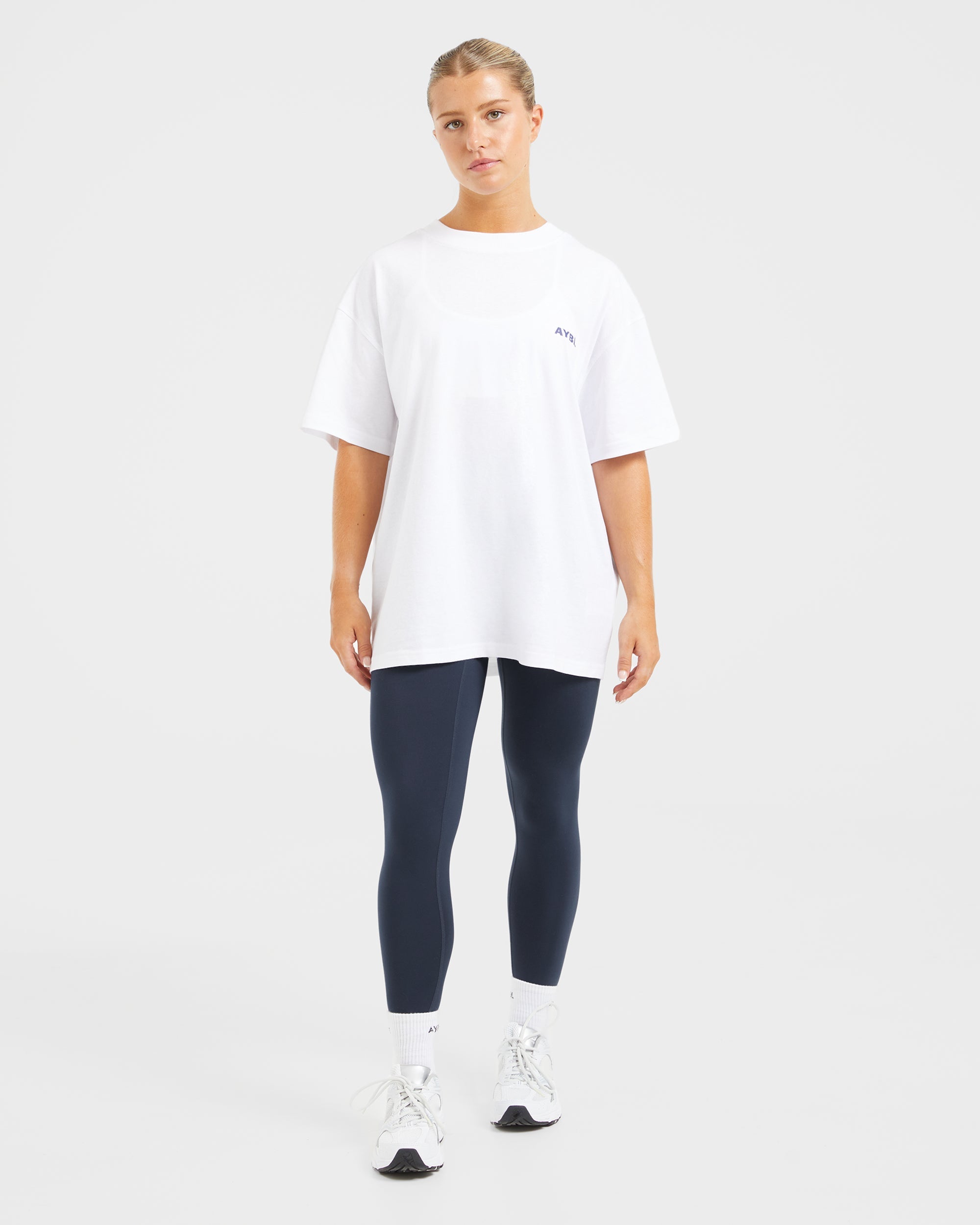 AYBL Lift Italic Oversized T Shirt - Wit/Navy