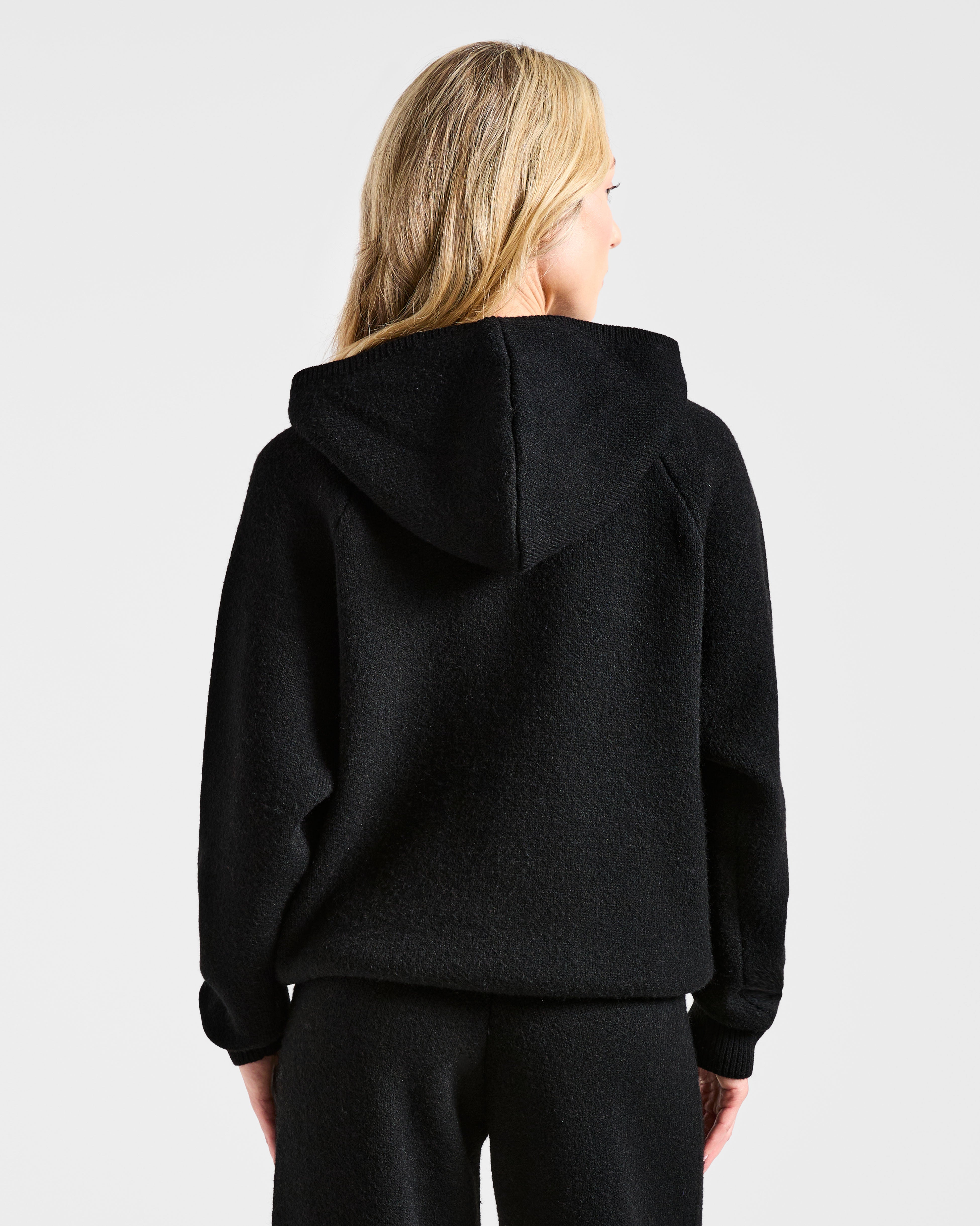 Soft Oversized Knitted Hoodie - Zwart