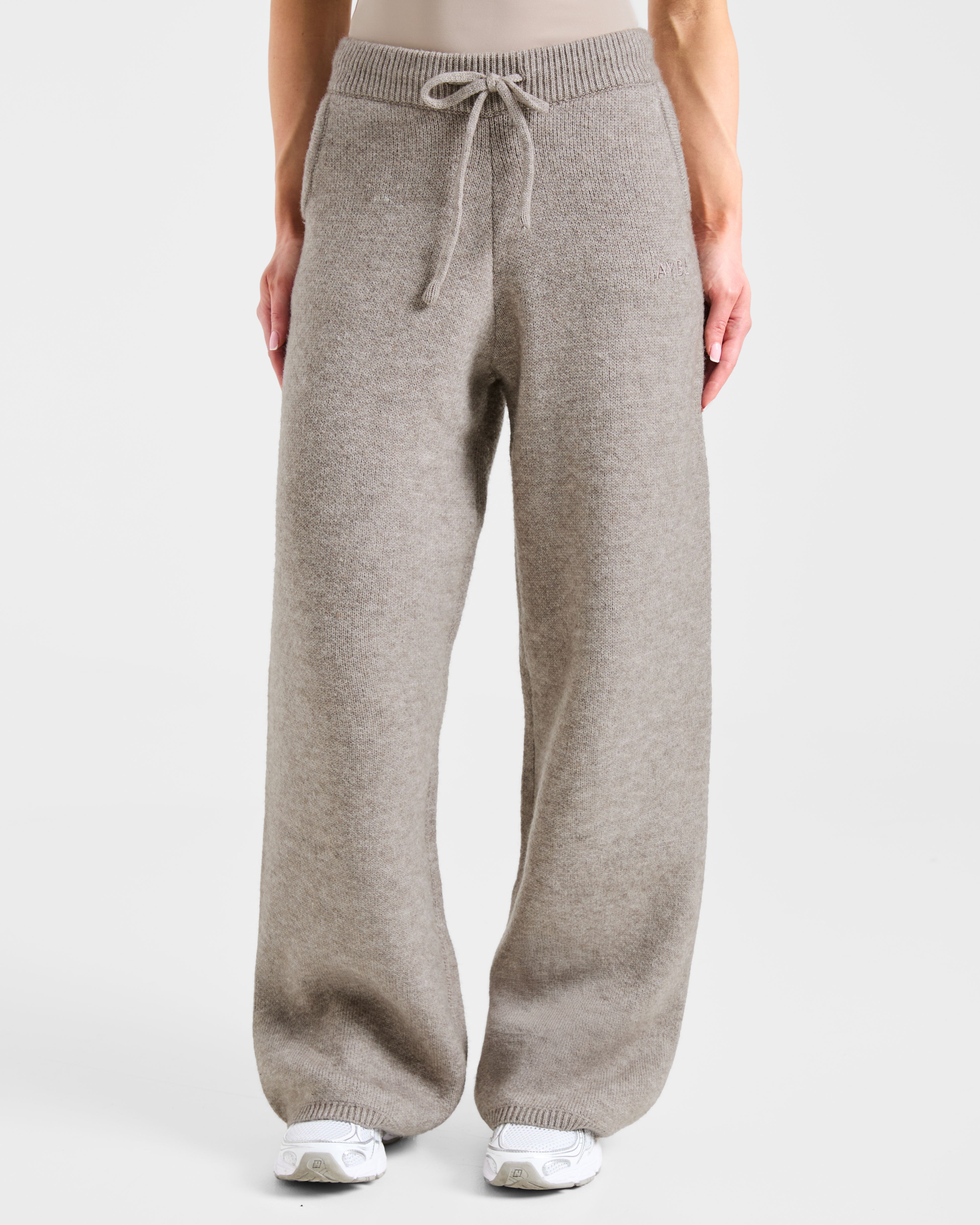 Soft Oversized Knitted Straight Leg Joggers - Bruin Marl