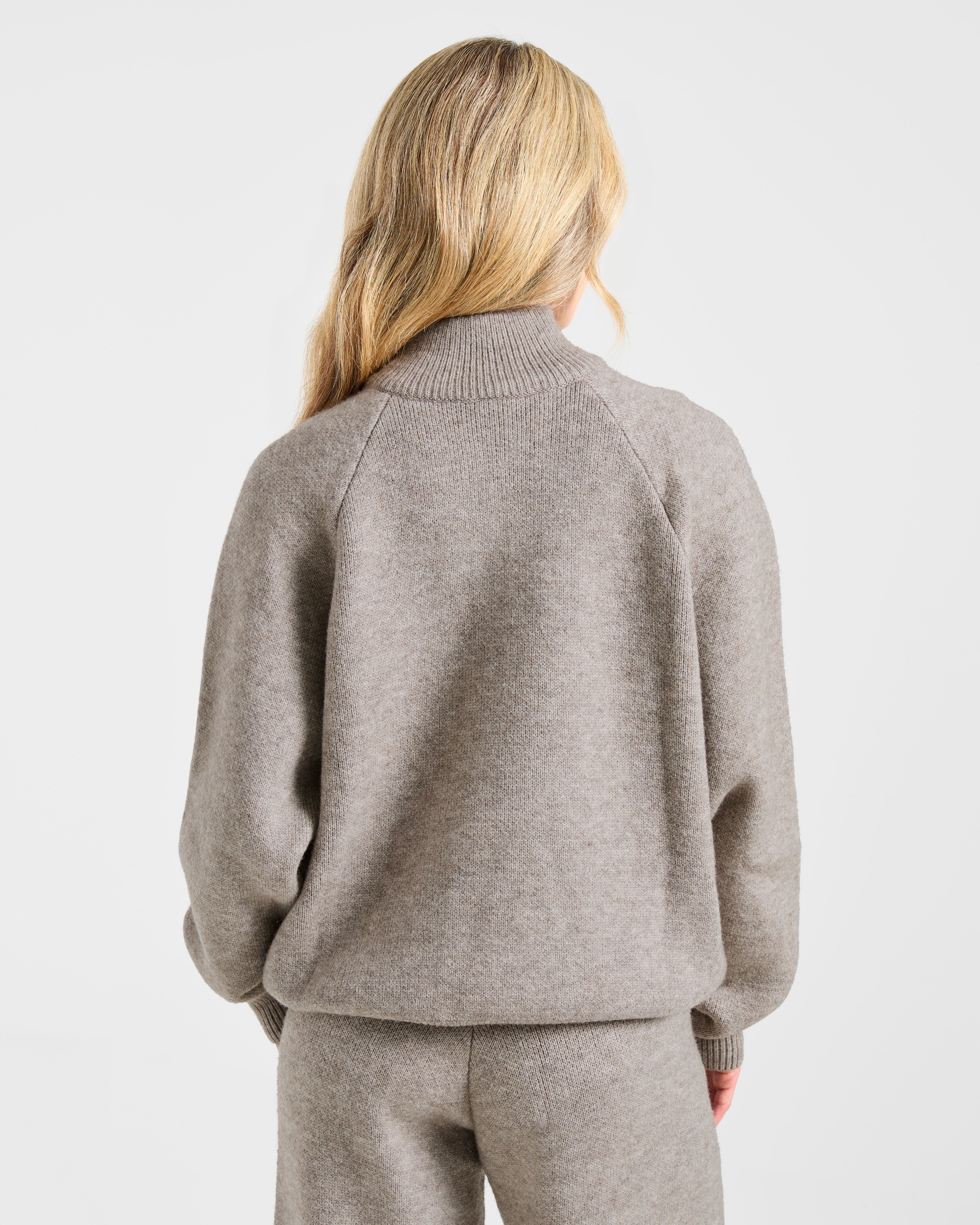 Soft Oversized Knitted 1/4 Zip - Bruin Marl