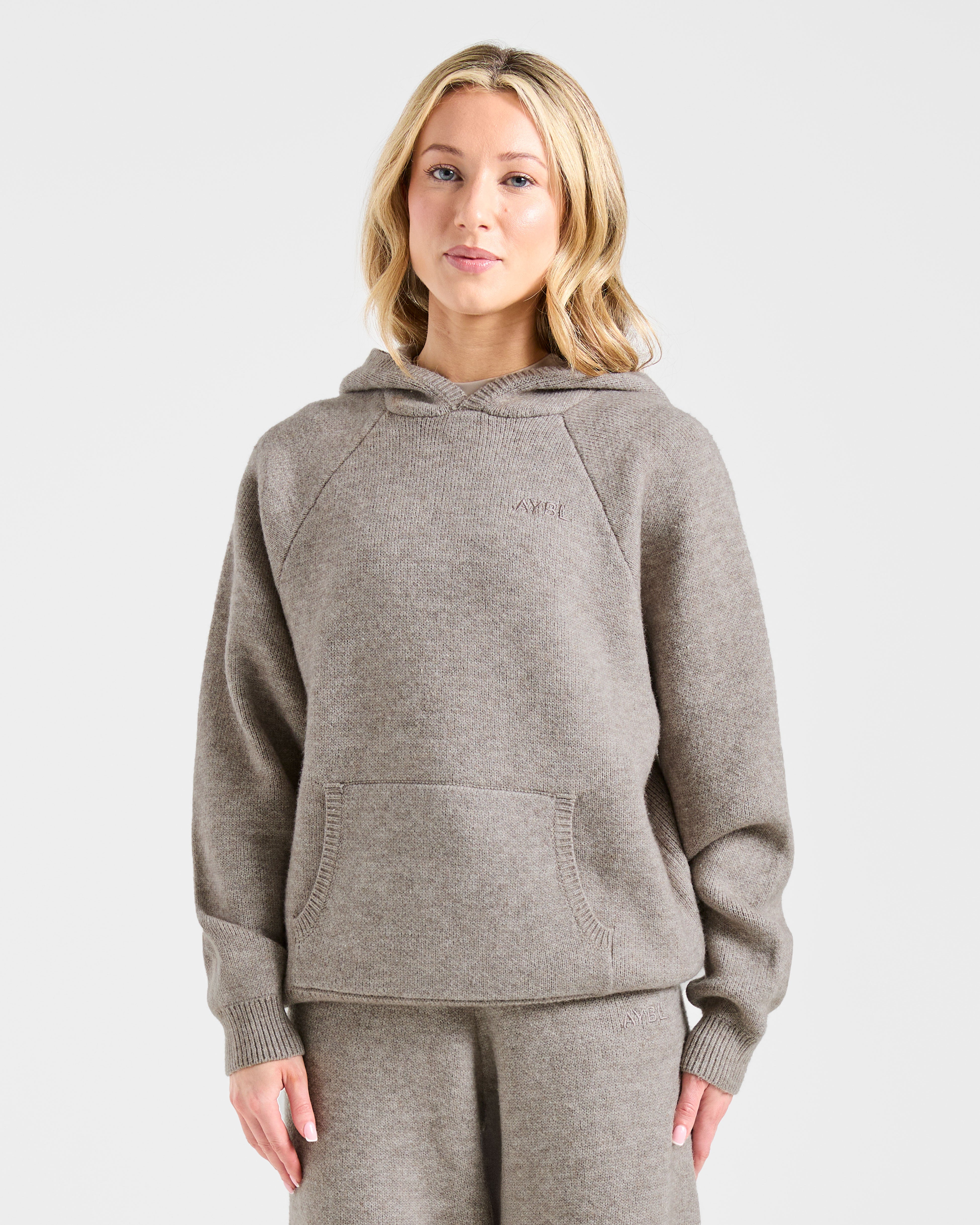 Soft Oversized Knitted Hoodie - Bruin Marl