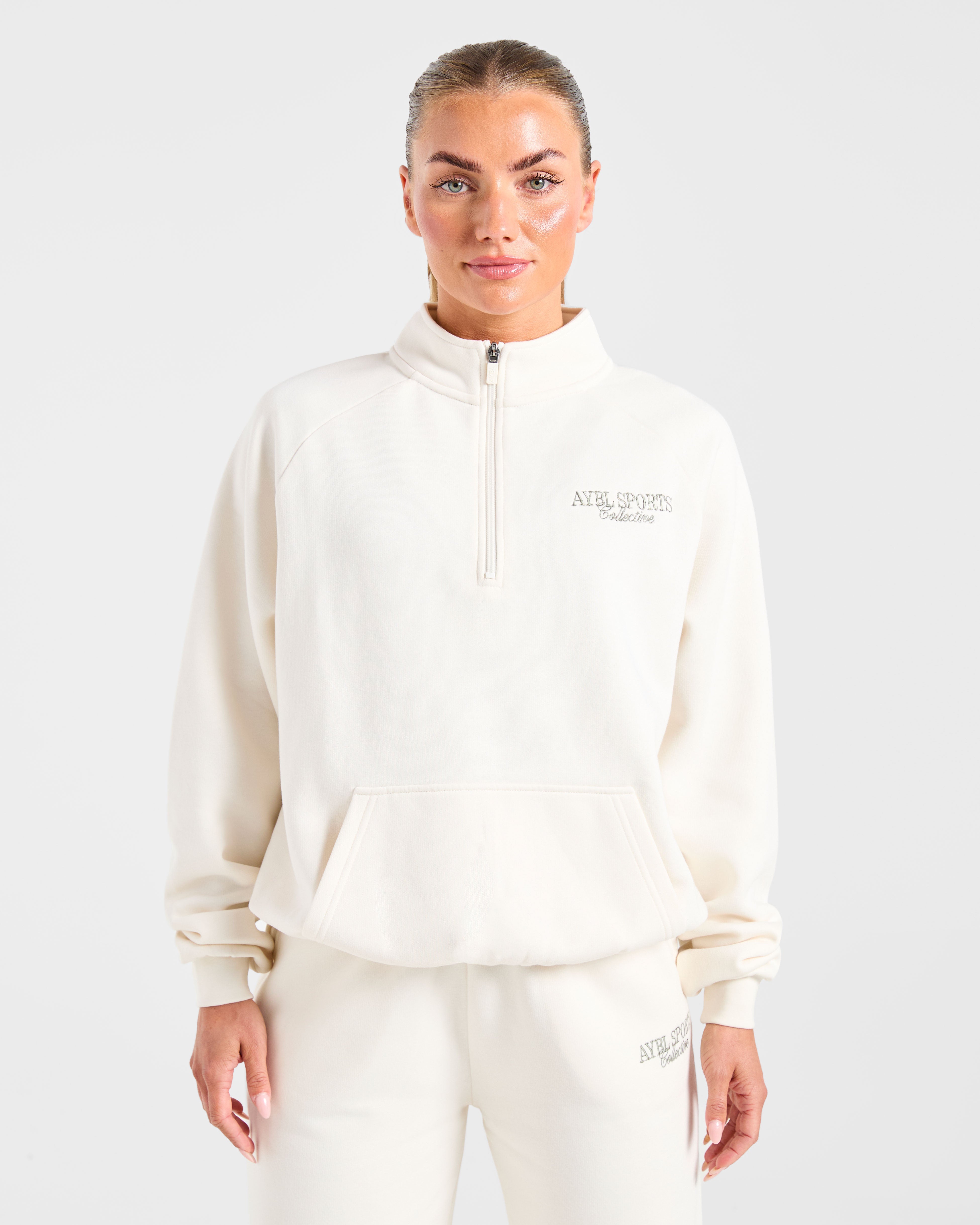Sports Collective Oversized 1/4 Zip Pullover - Off Wit/Groen