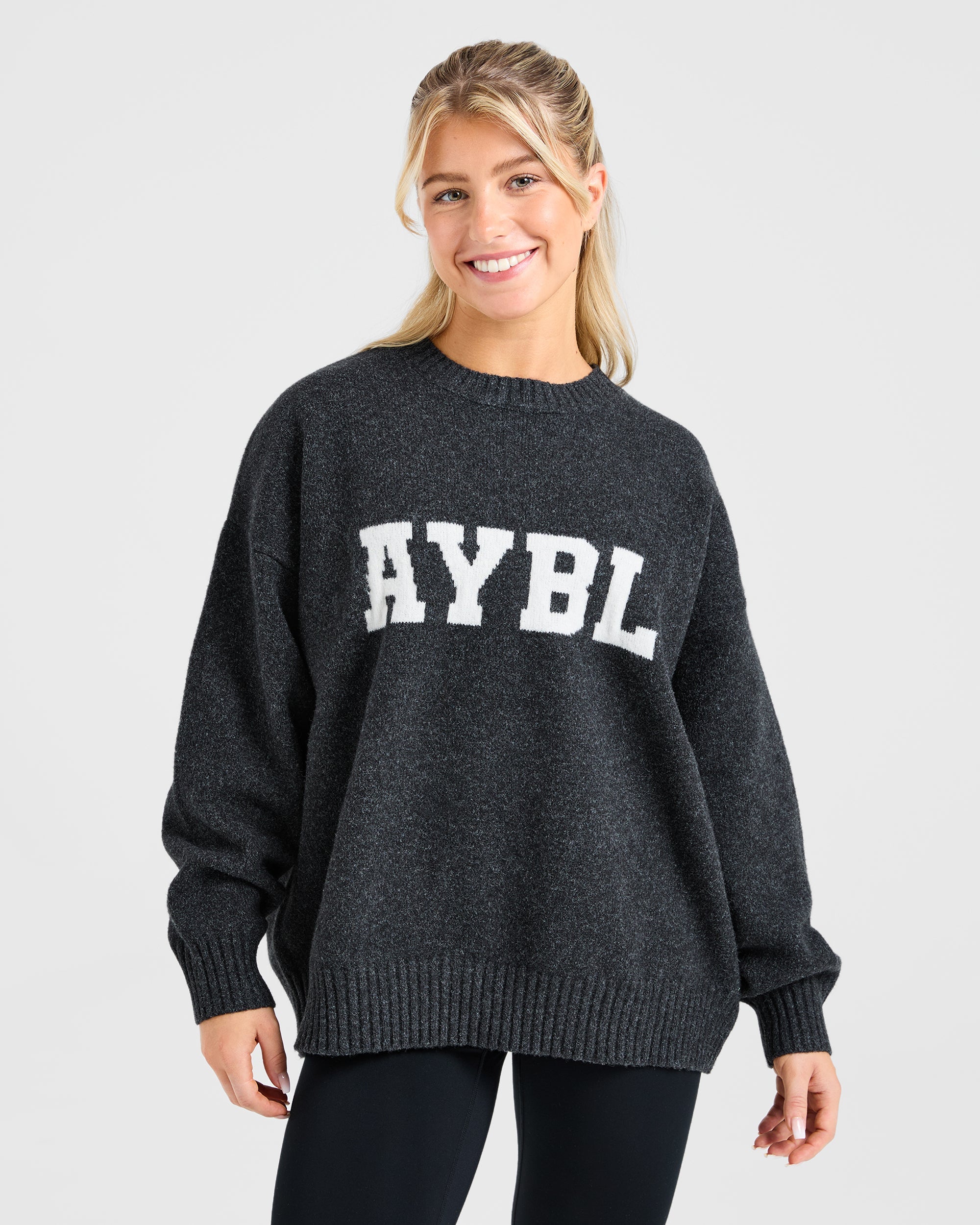 Varsity Oversized Knitted Sweater - Baby Blue
