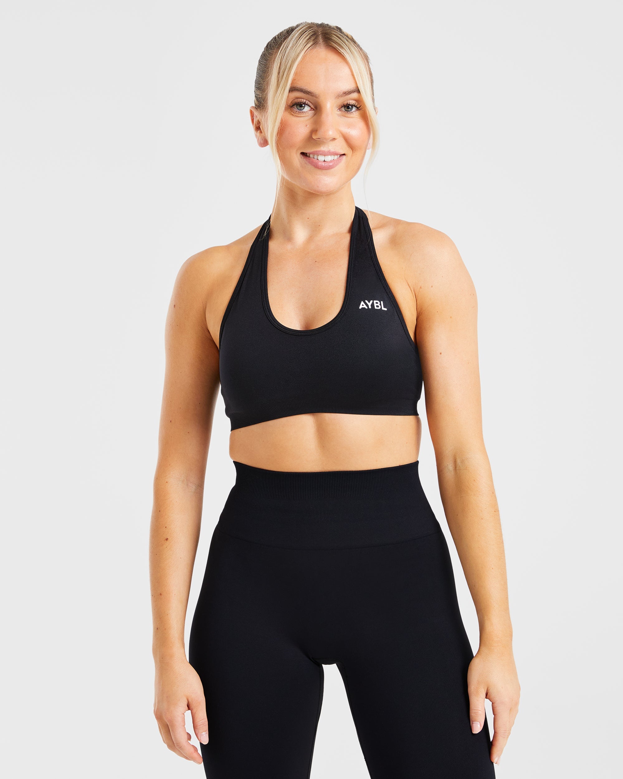 Essential Seamless Halterneck Sports Bra - Zwart