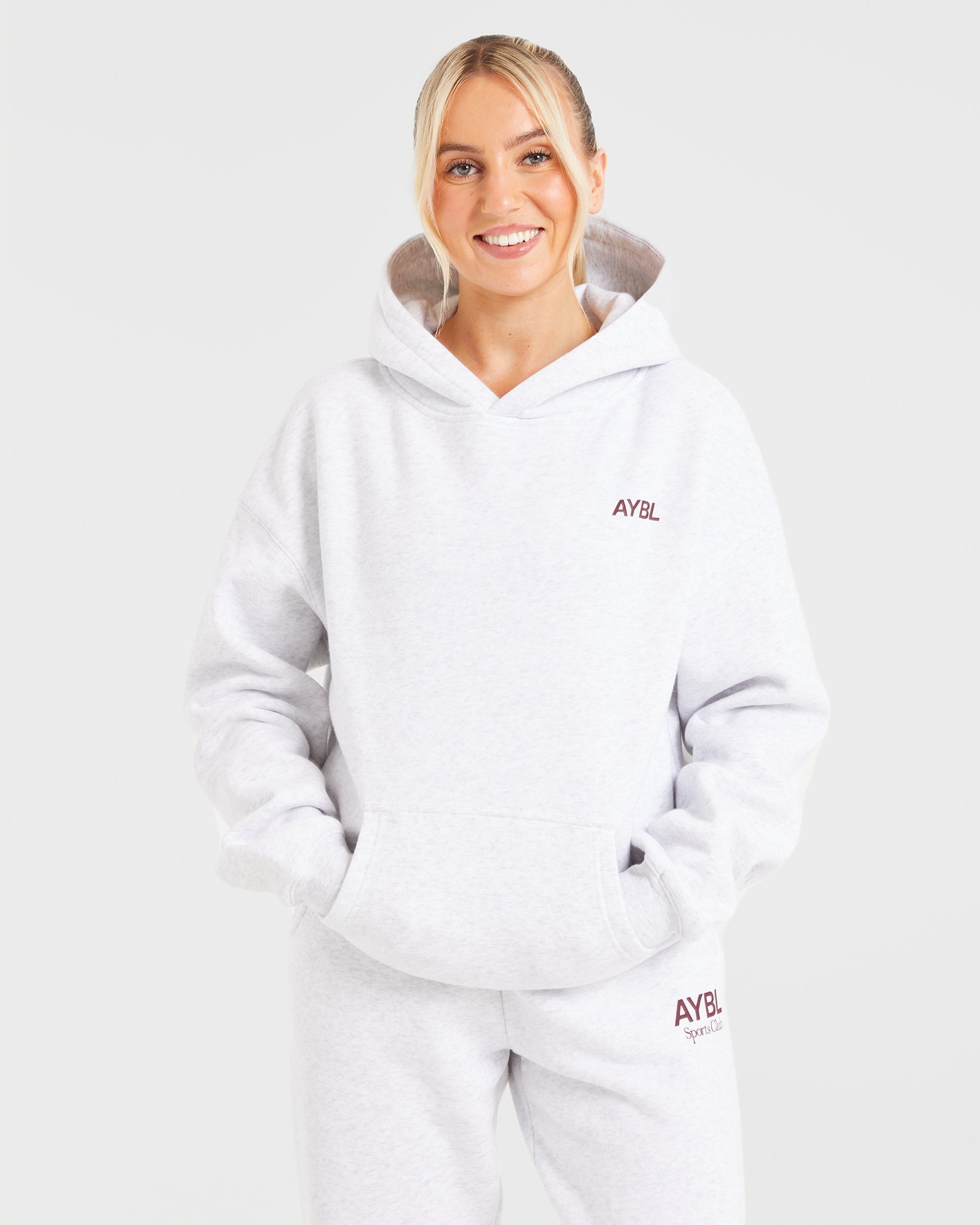 AYBL Sports Club Oversized Hoodie - Grijs Marl/Burgundy