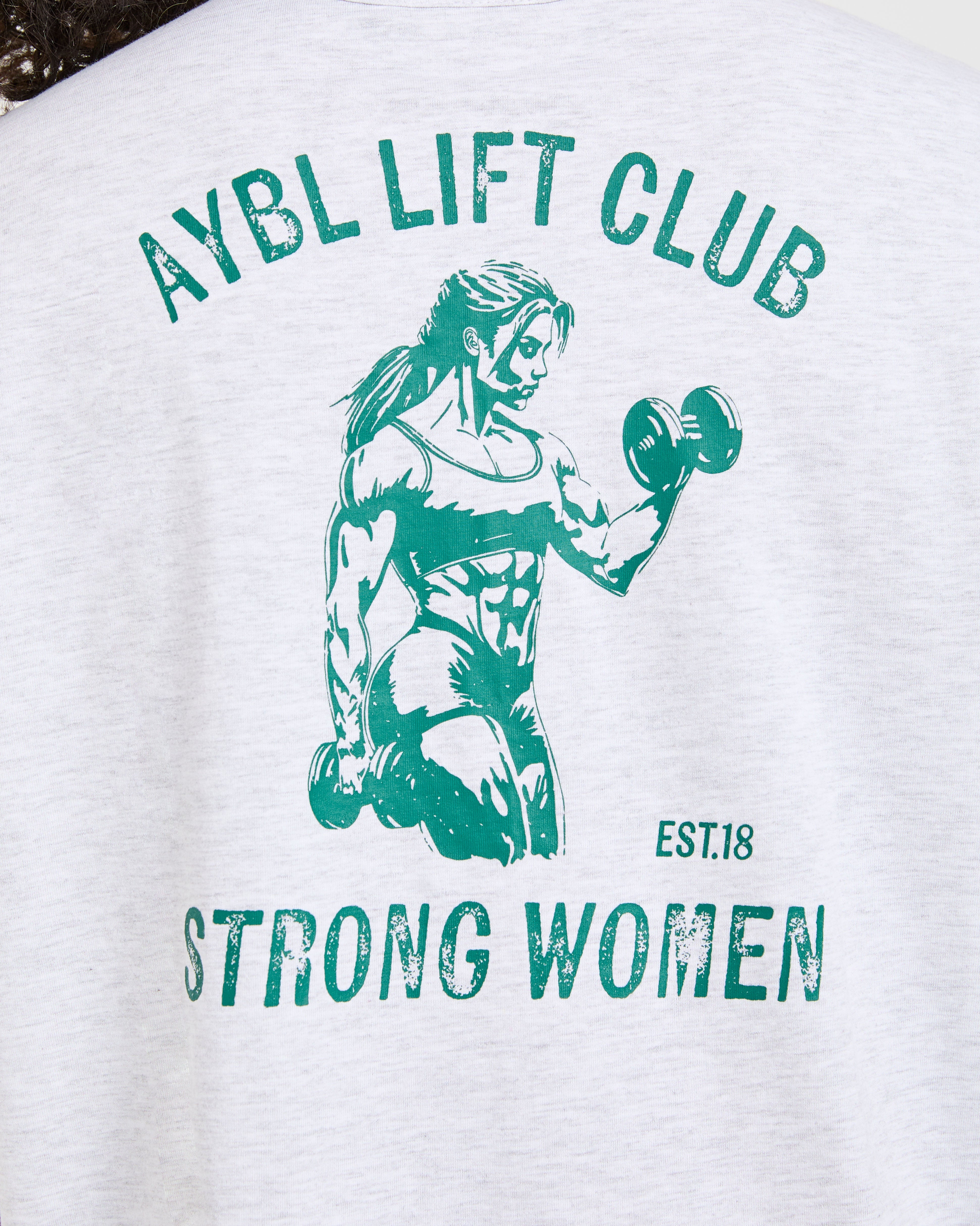 Strong Women Graphic Oversized T Shirt - Grijs Marl/Groen
