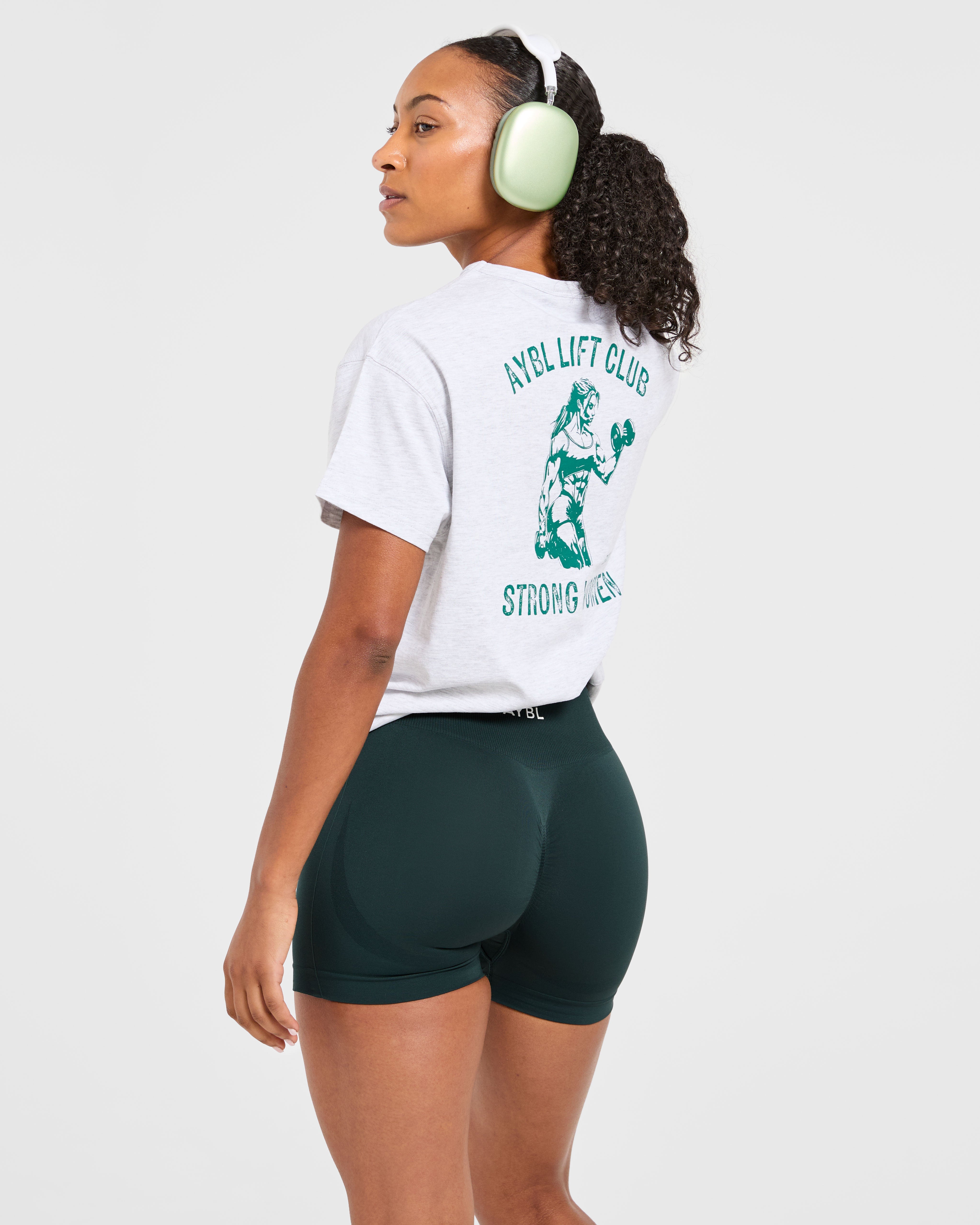 Strong Women Graphic Oversized T Shirt - Grijs Marl/Groen
