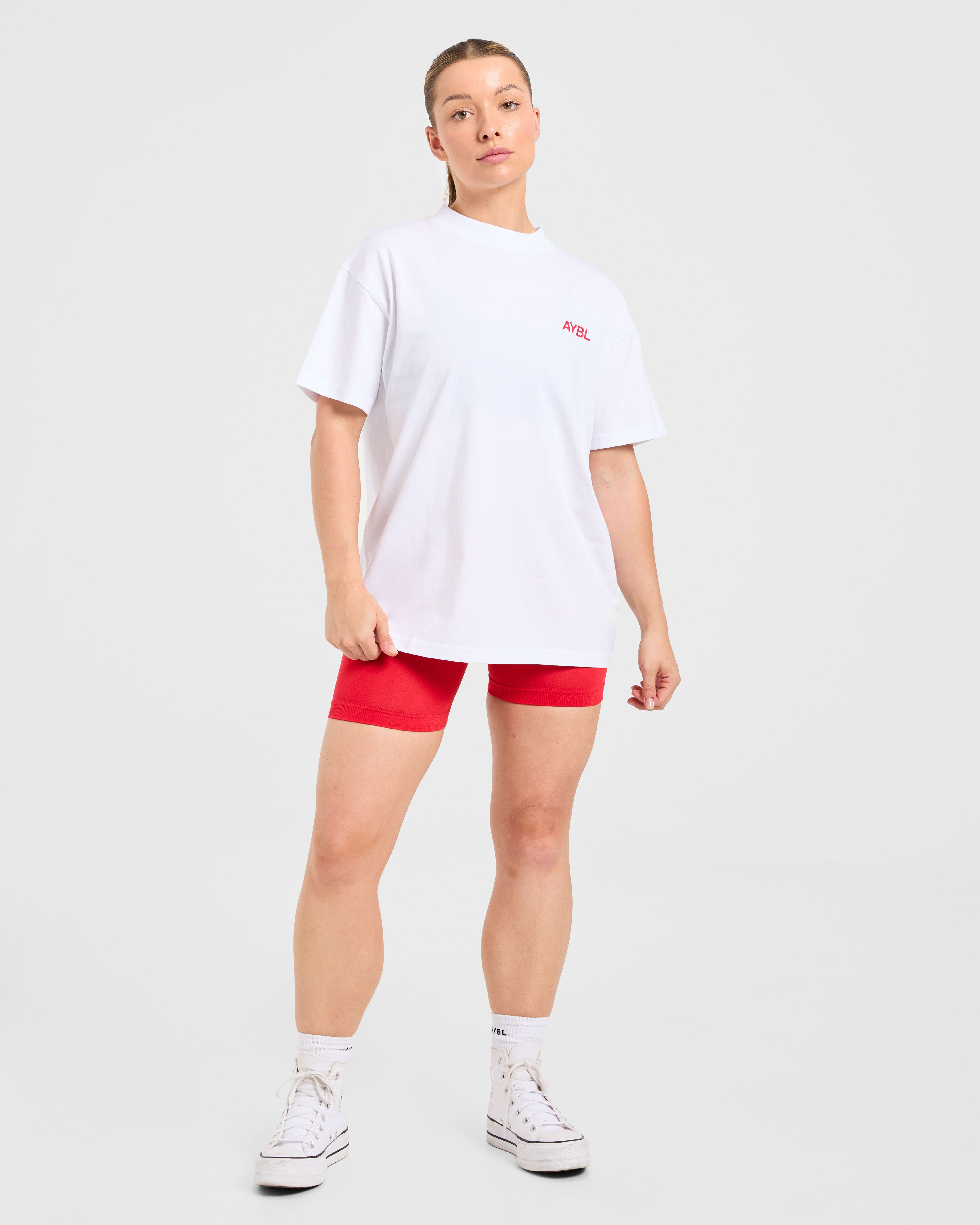 AYBL Sports Club Oversized T Shirt - Wit/True Rood