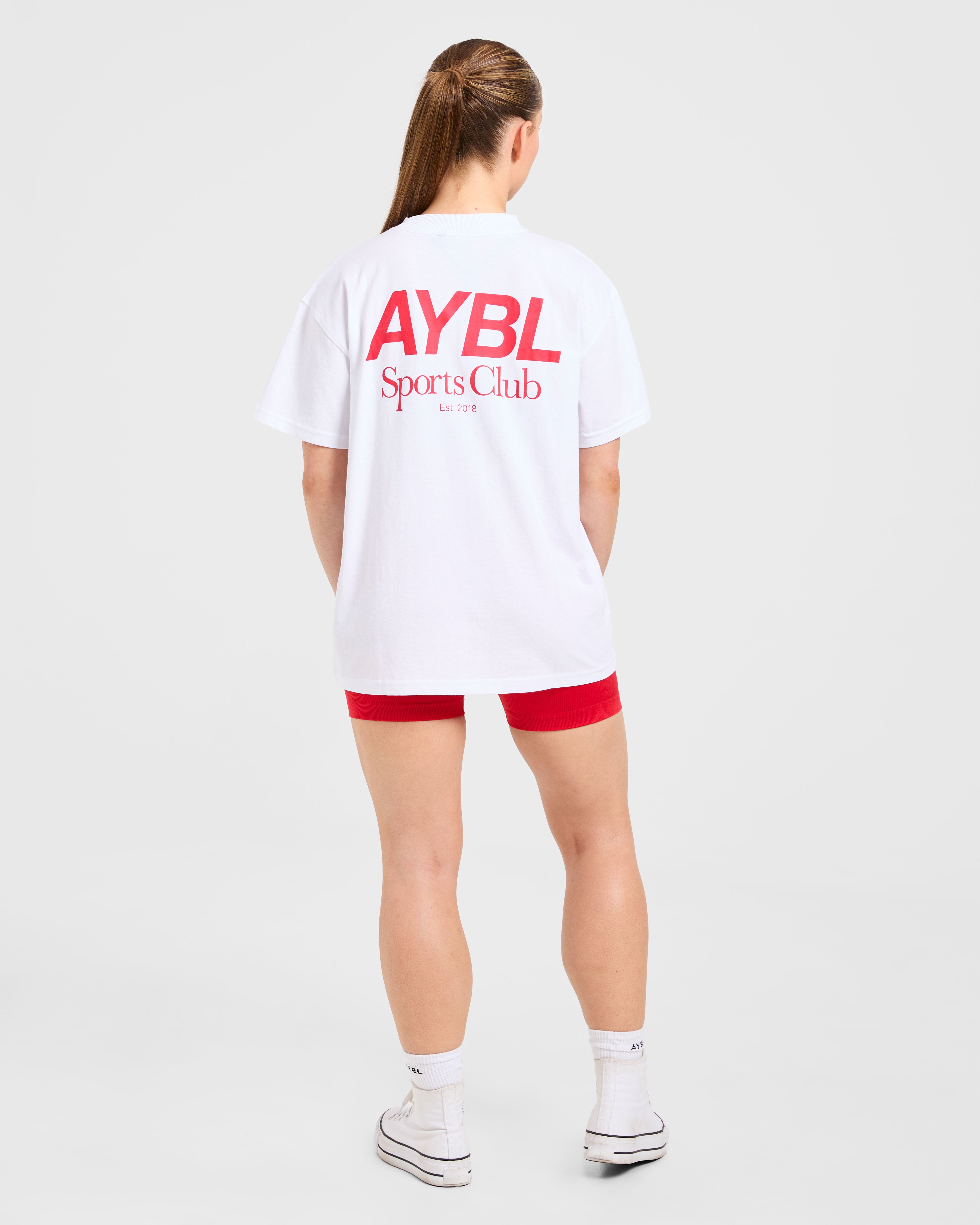 AYBL Sports Club Oversized T Shirt - Wit/True Rood