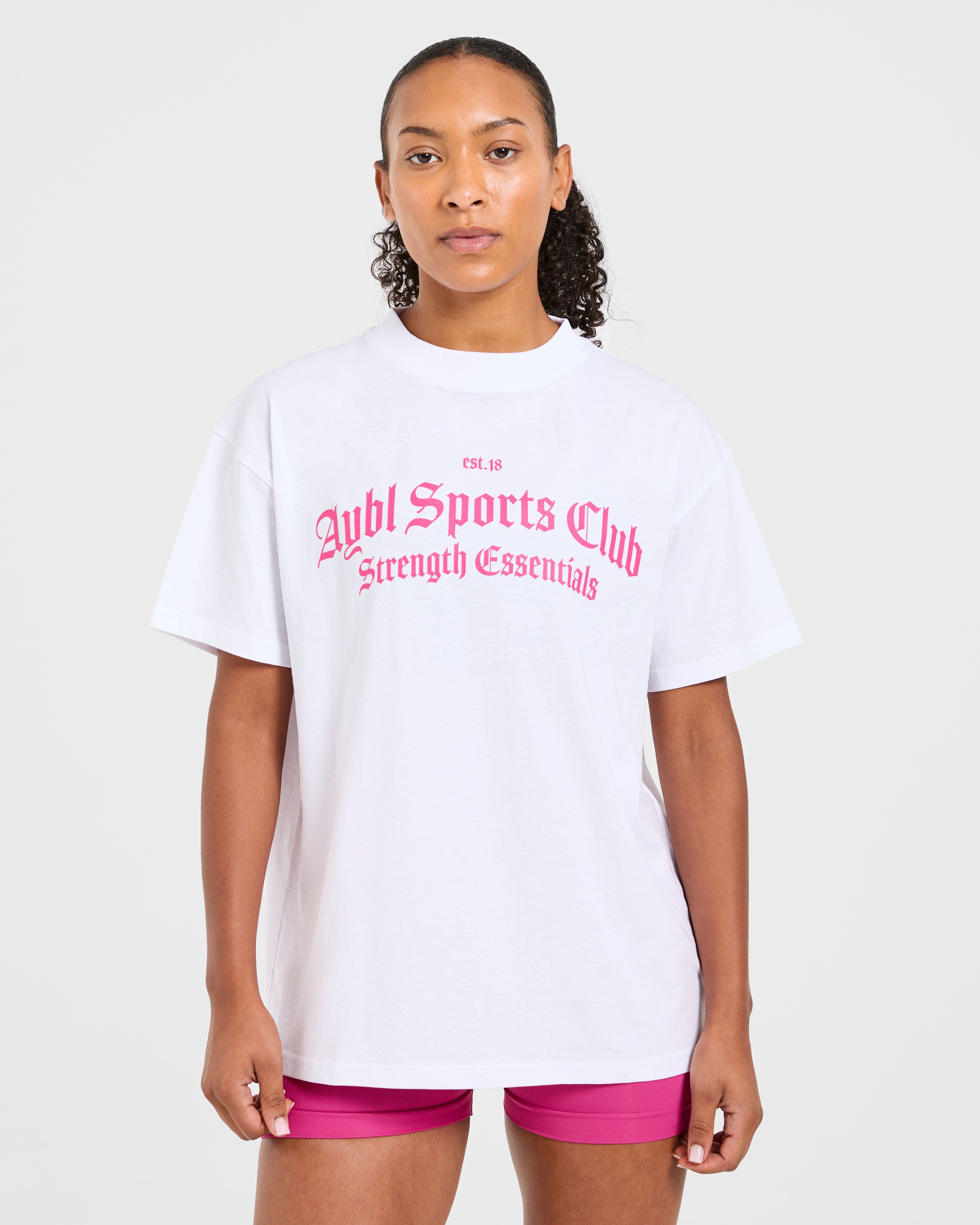 Sports Club Gothic Oversized T Shirt - Wit/Roze