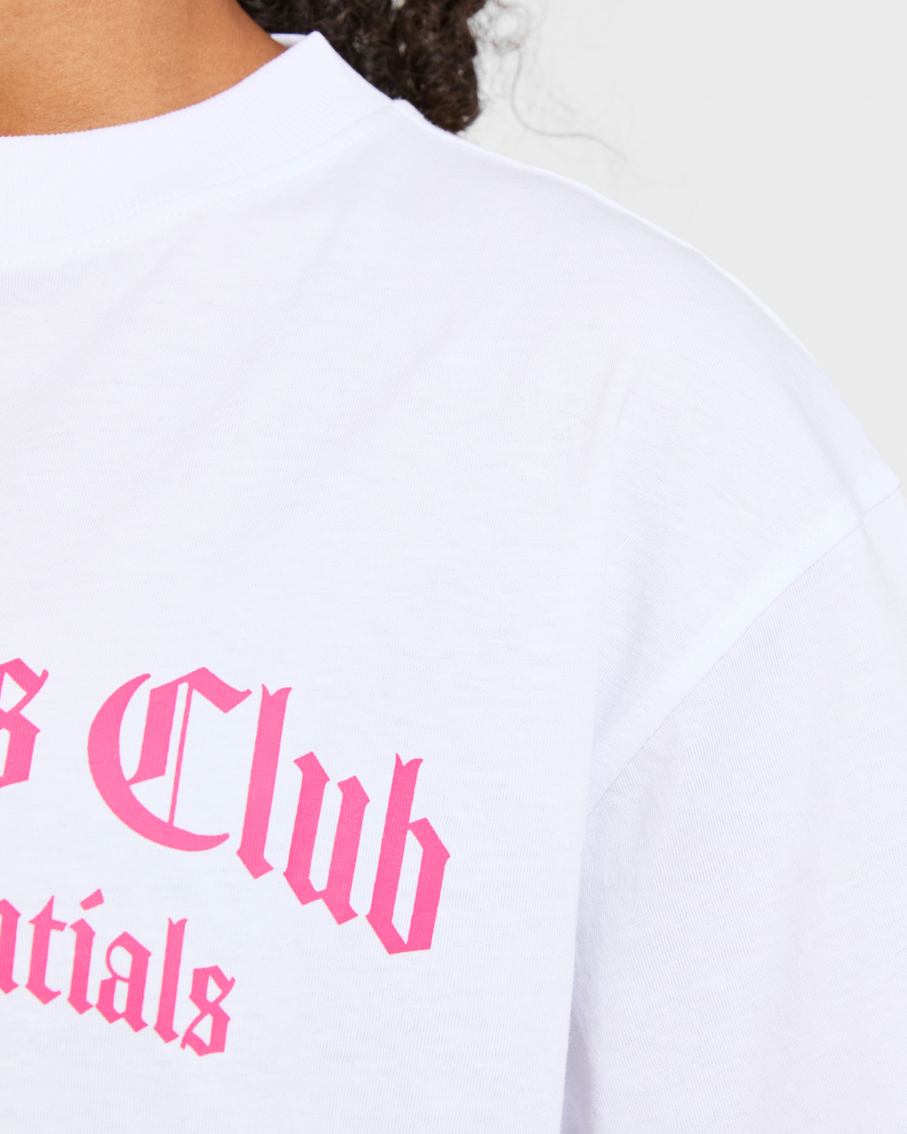 Sports Club Gothic Oversized T Shirt - Wit/Roze