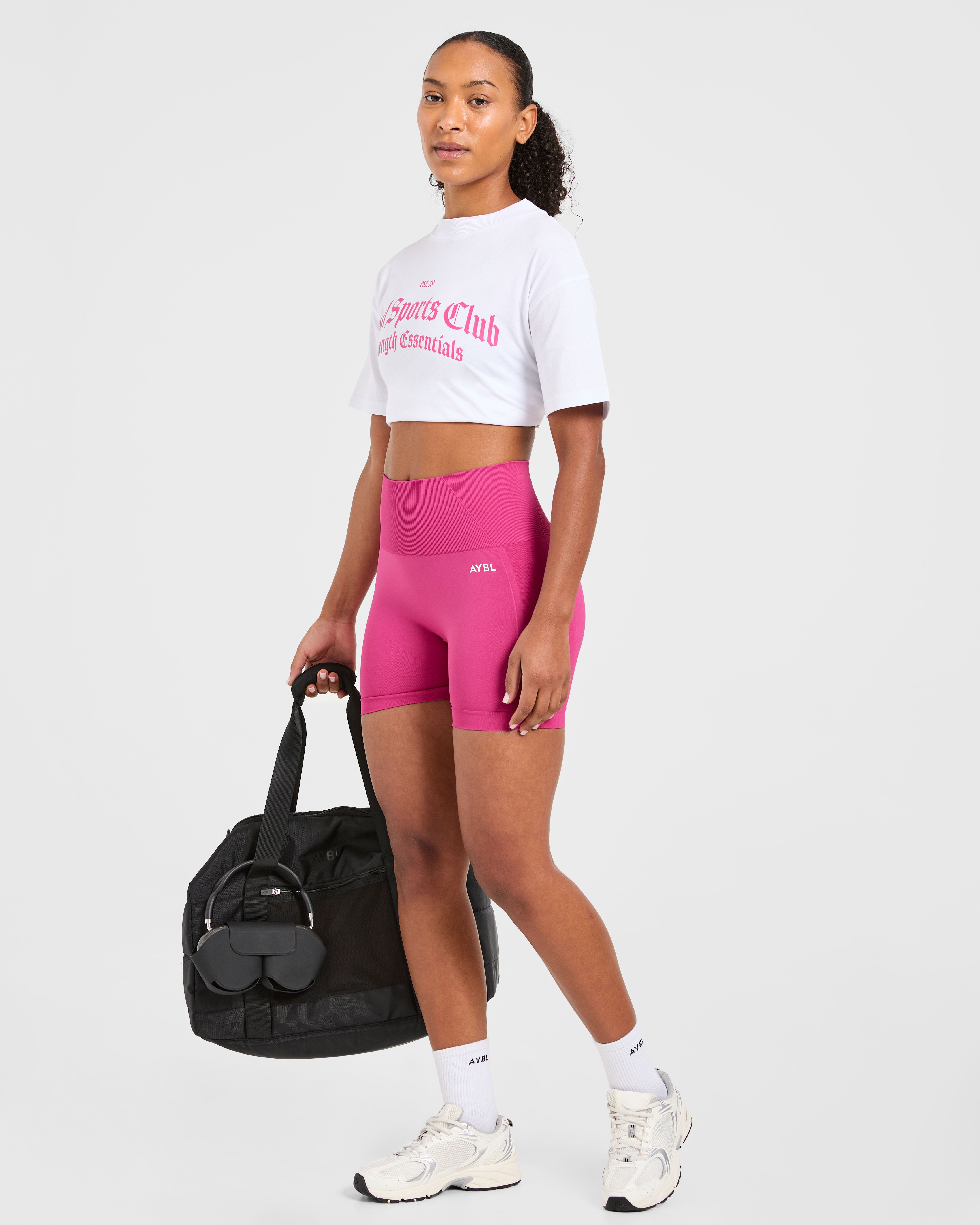 Sports Club Gothic Oversized T Shirt - Wit/Roze