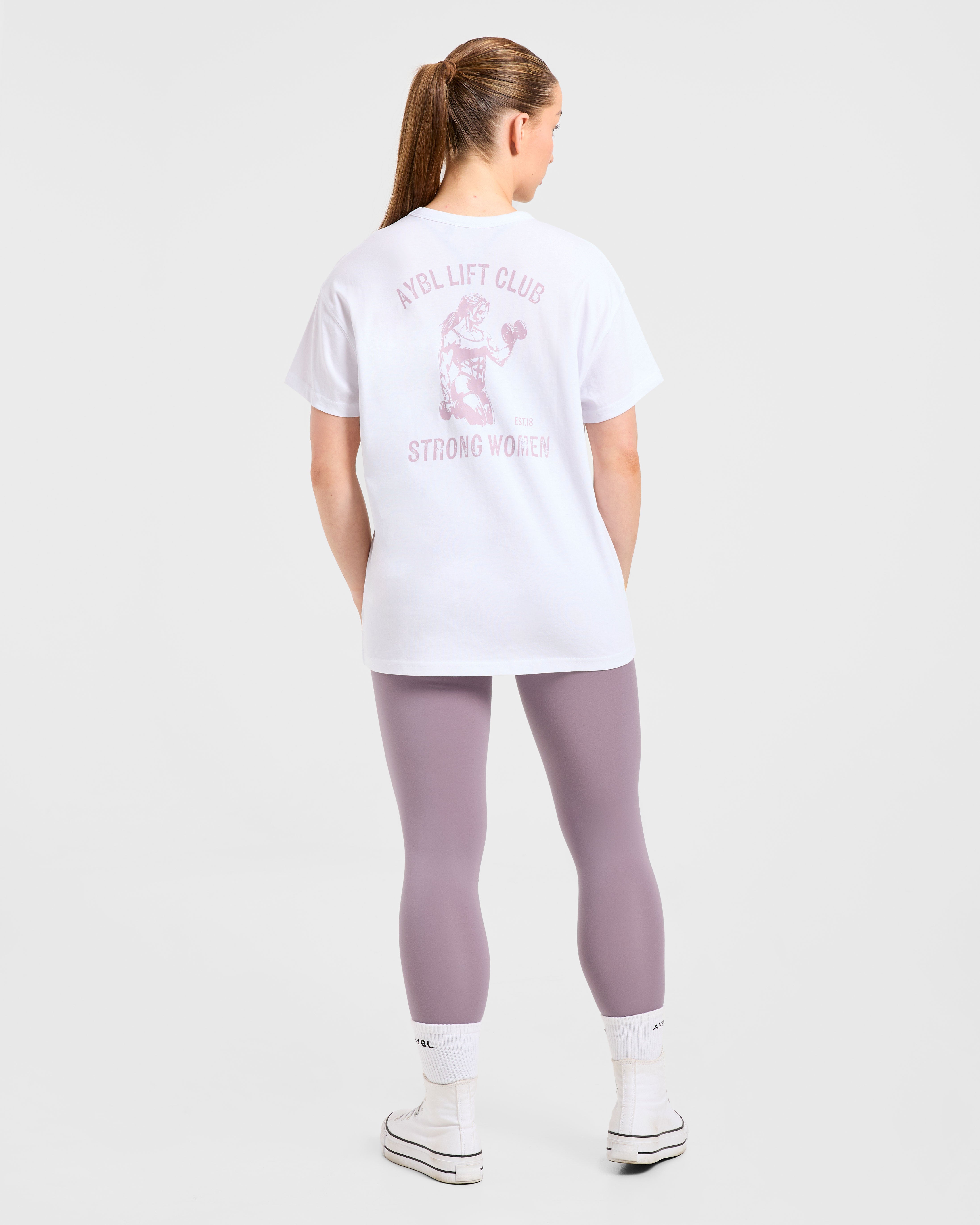 Strong Women Graphic Oversized T Shirt - Wit/Lila