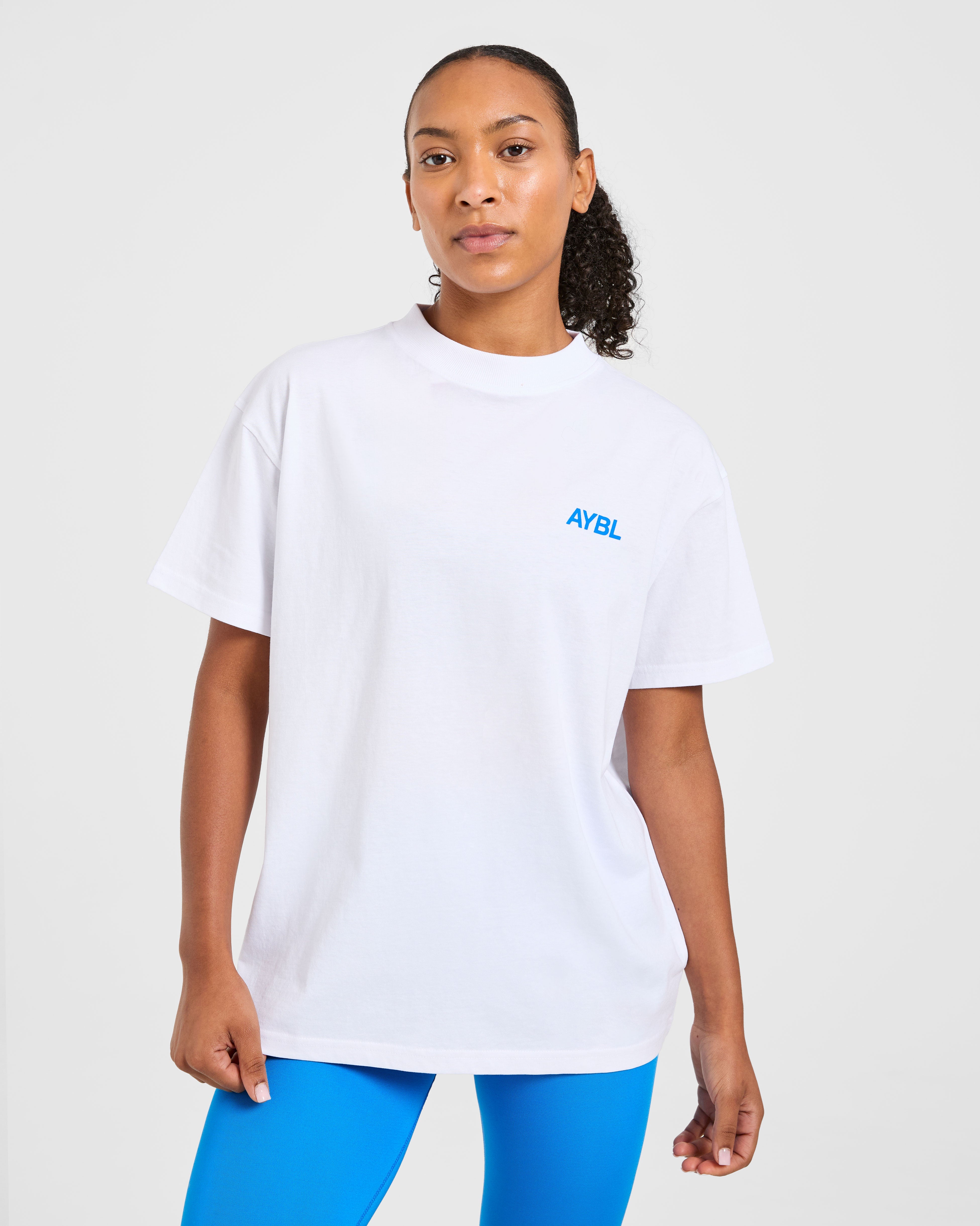 AYBL Sports Club Oversized T Shirt - Wit/Cobalt