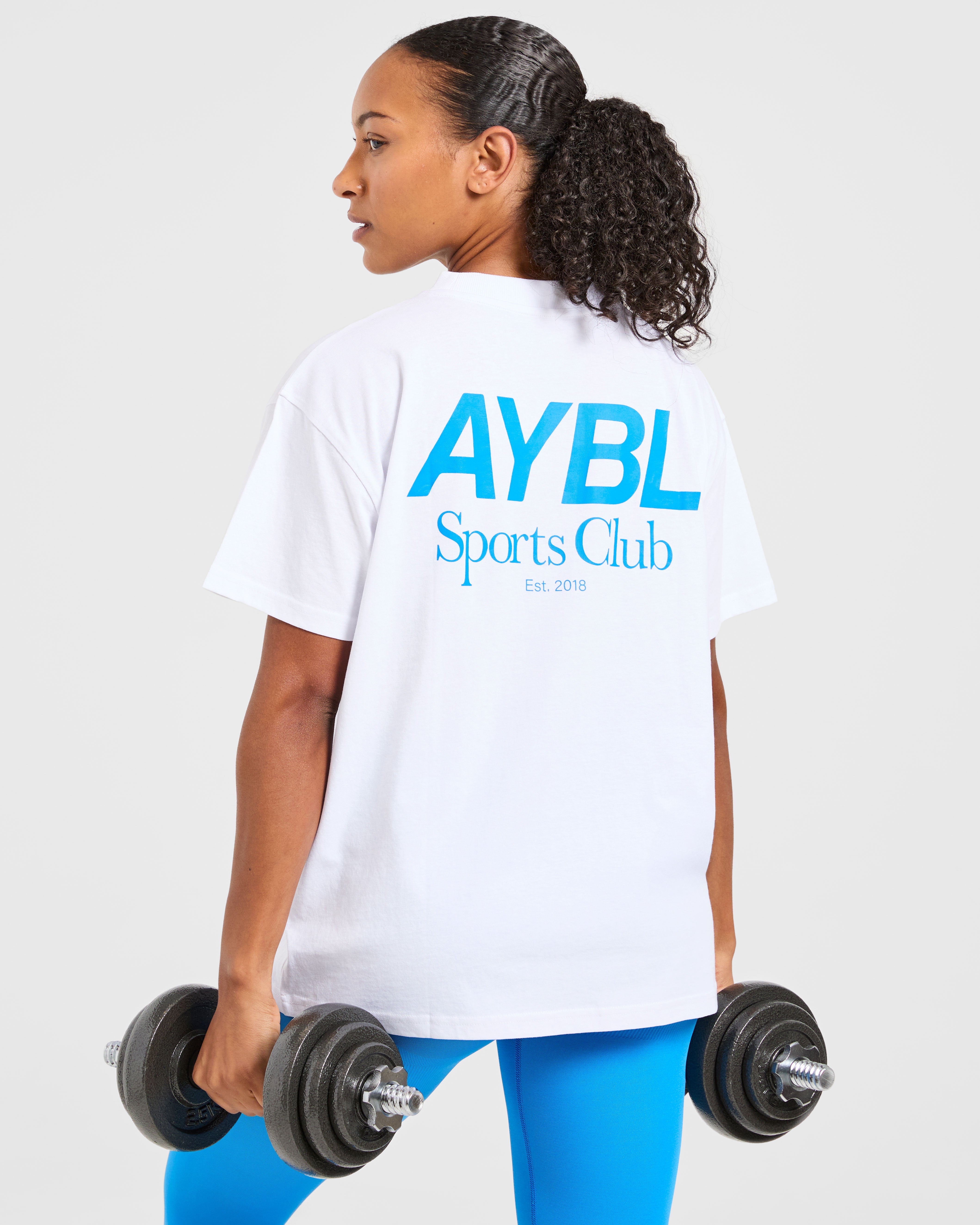 AYBL Sports Club Oversized T Shirt - Wit/Cobalt