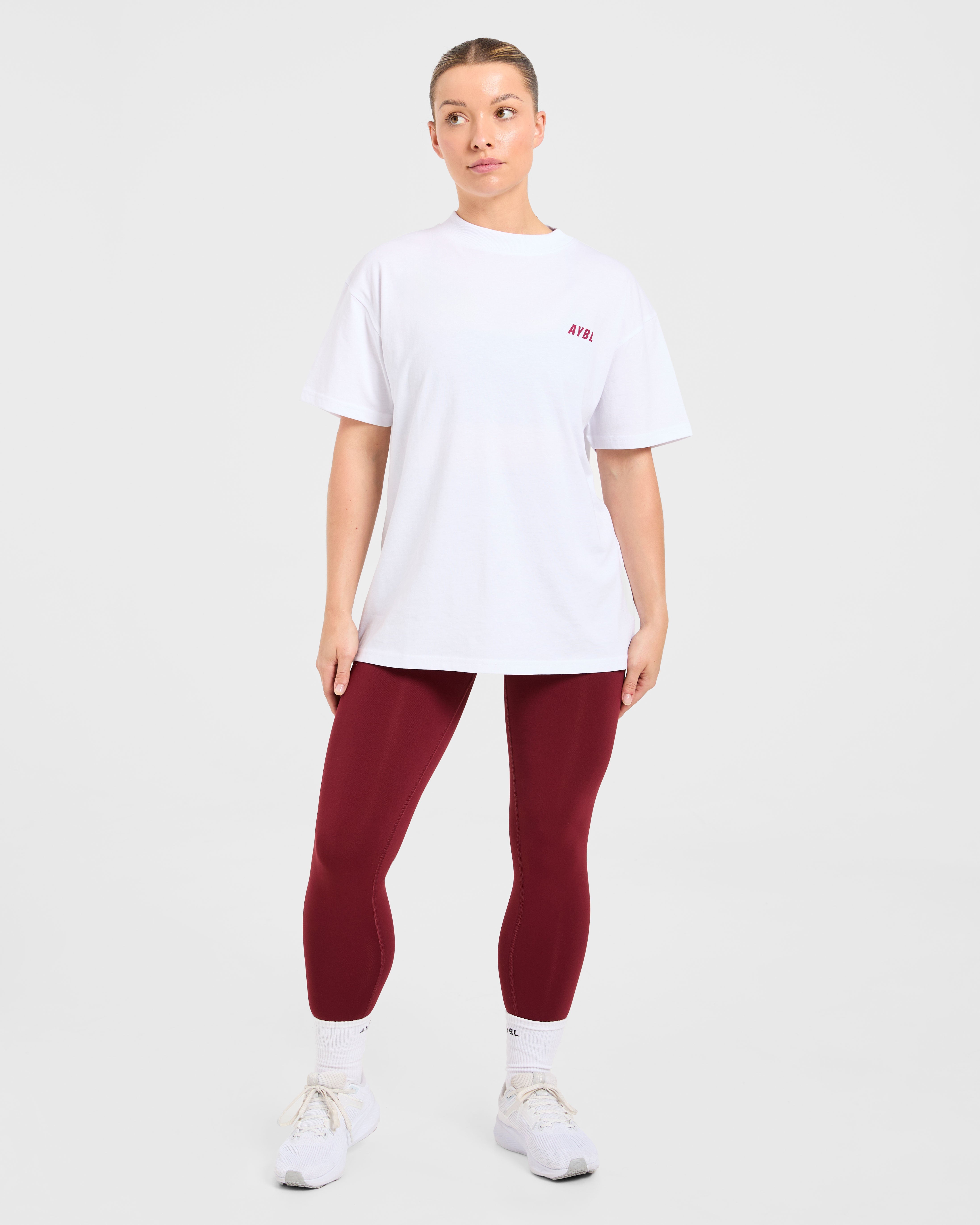 Cardio Club Oversized T Shirt - Wit/Burgundy