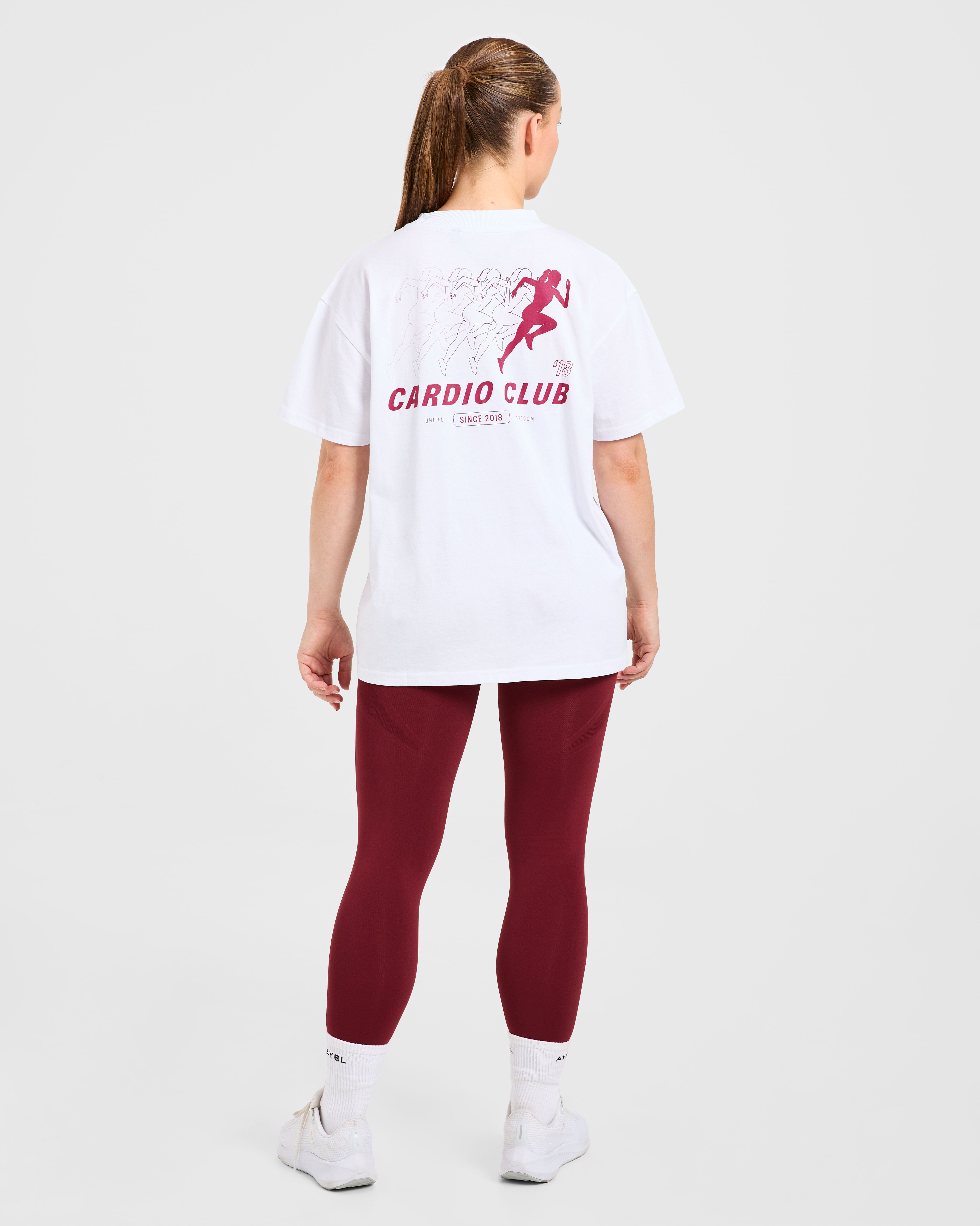 Cardio Club Oversized T Shirt - Wit/Burgundy