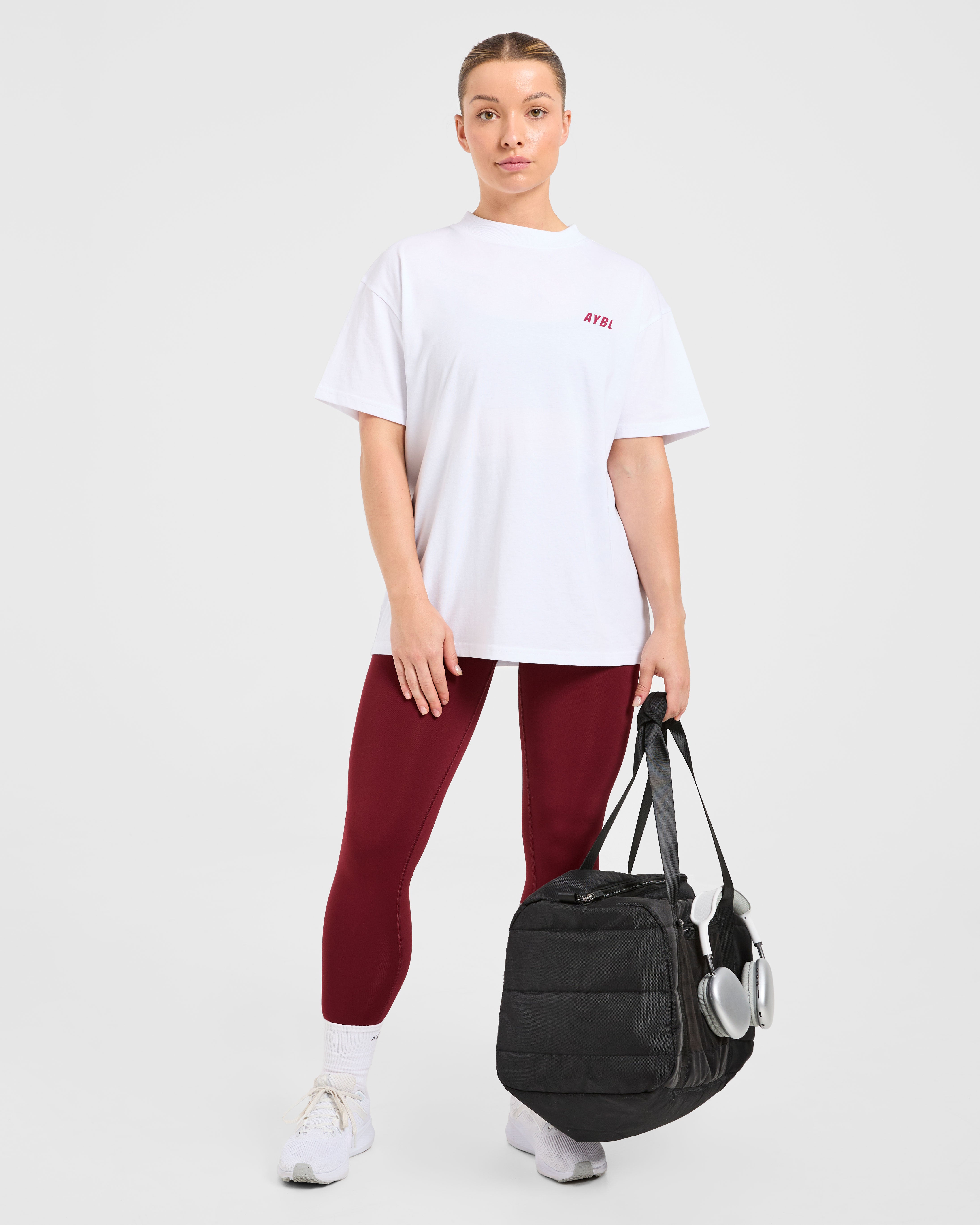 Cardio Club Oversized T Shirt - Wit/Burgundy