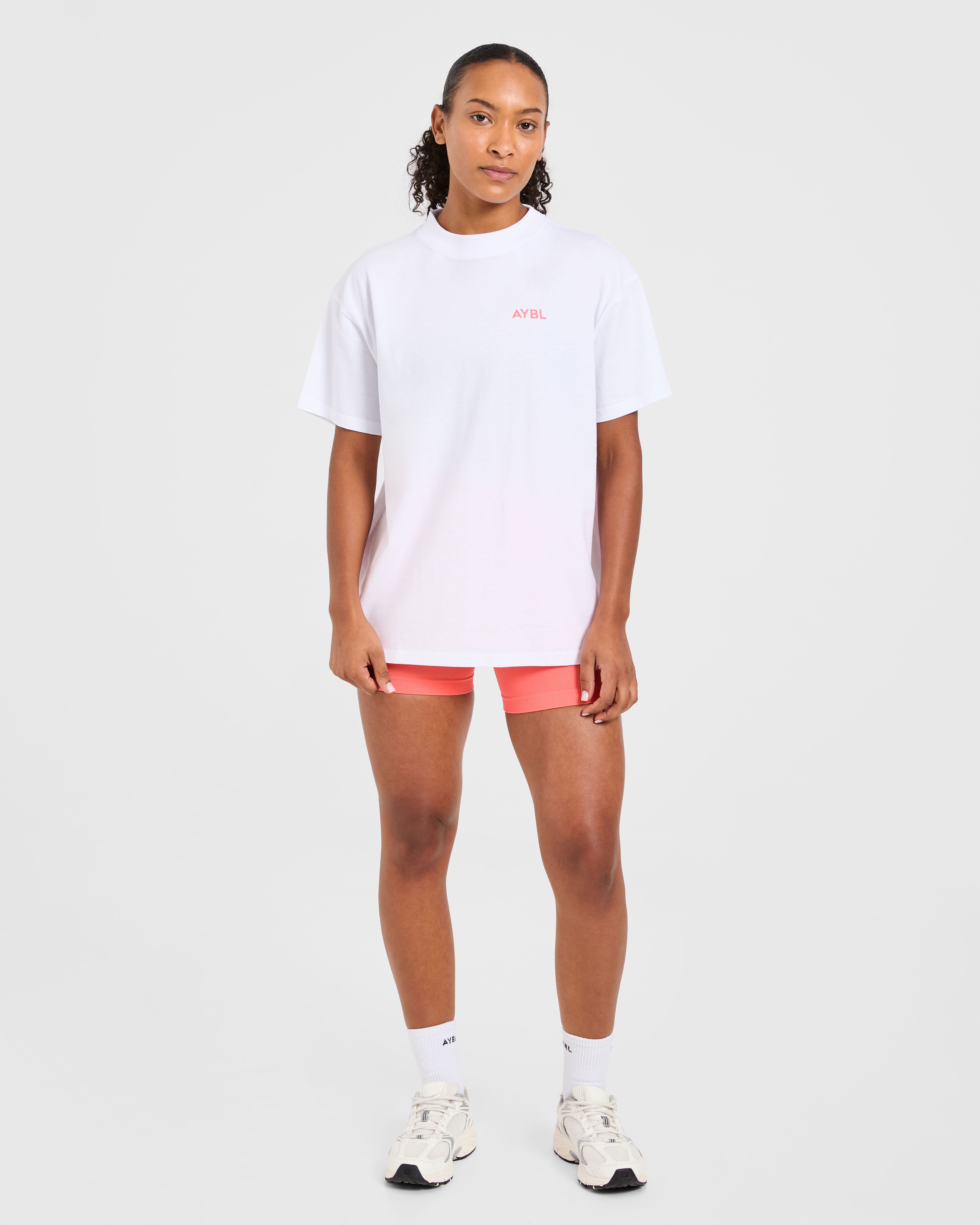 Lift Graphic Oversized T Shirt - Wit/Coral Peach