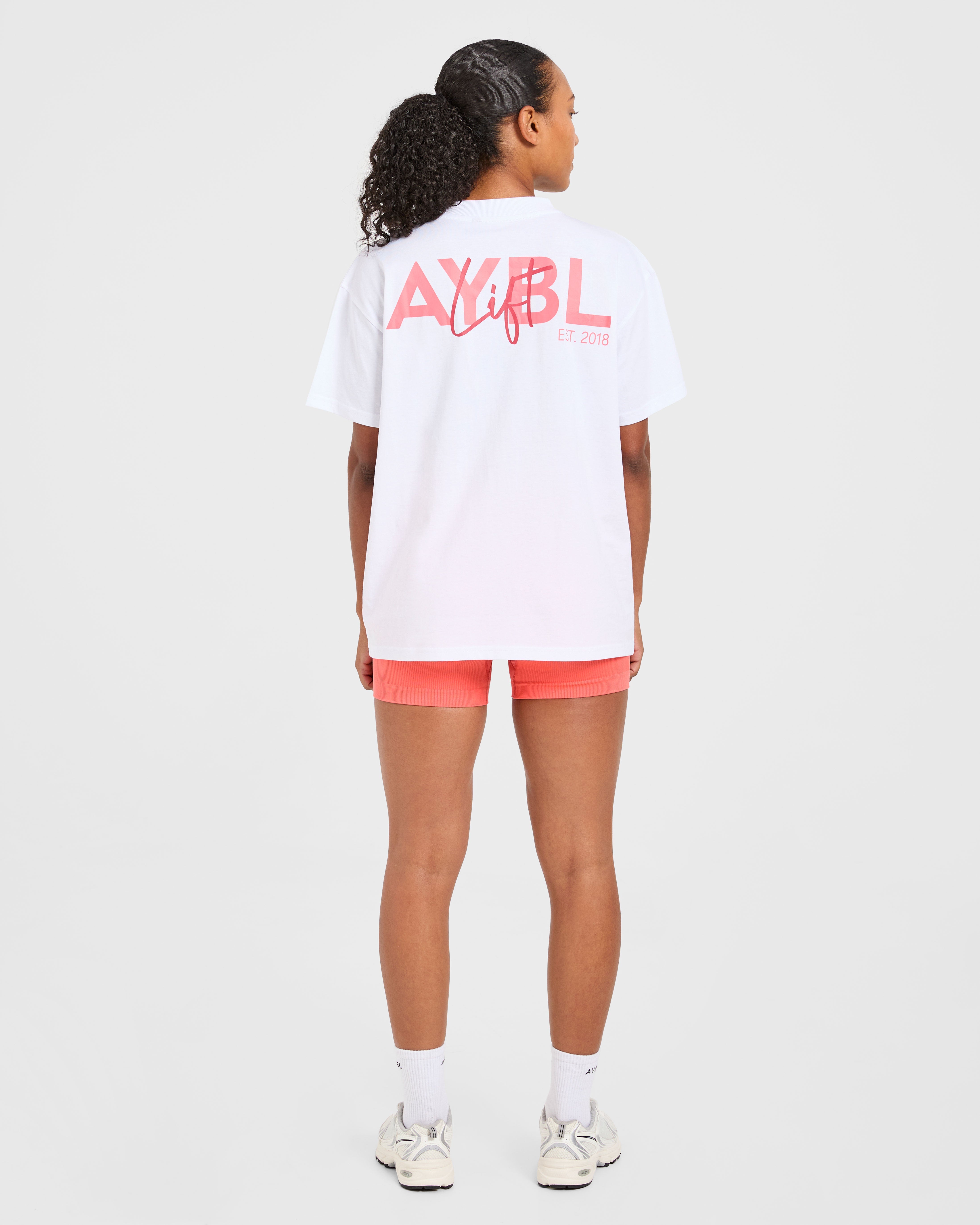 Lift Graphic Oversized T Shirt - Wit/Coral Peach