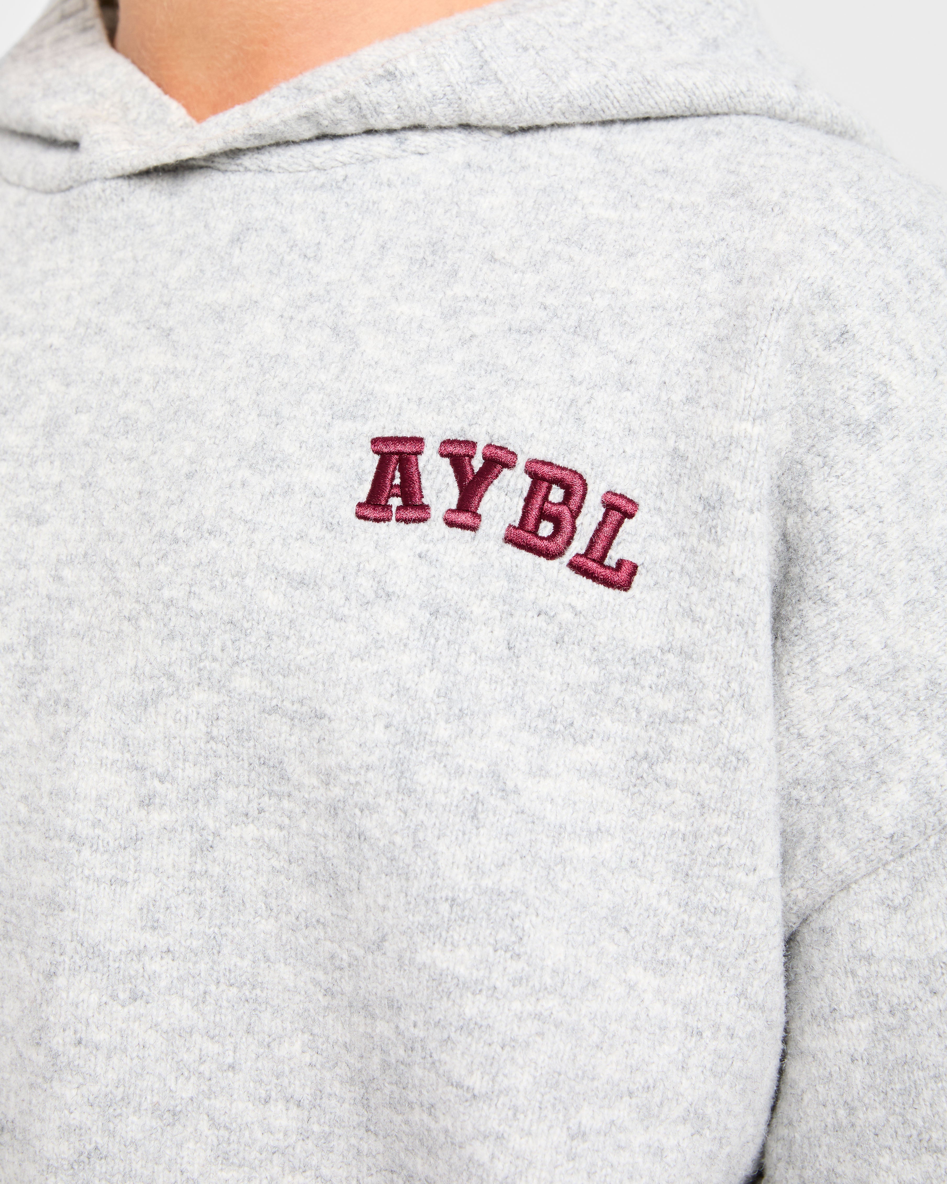 Varsity Minimal Logo Oversized Knitted Hoodie - Grijs Marl/Burgundy