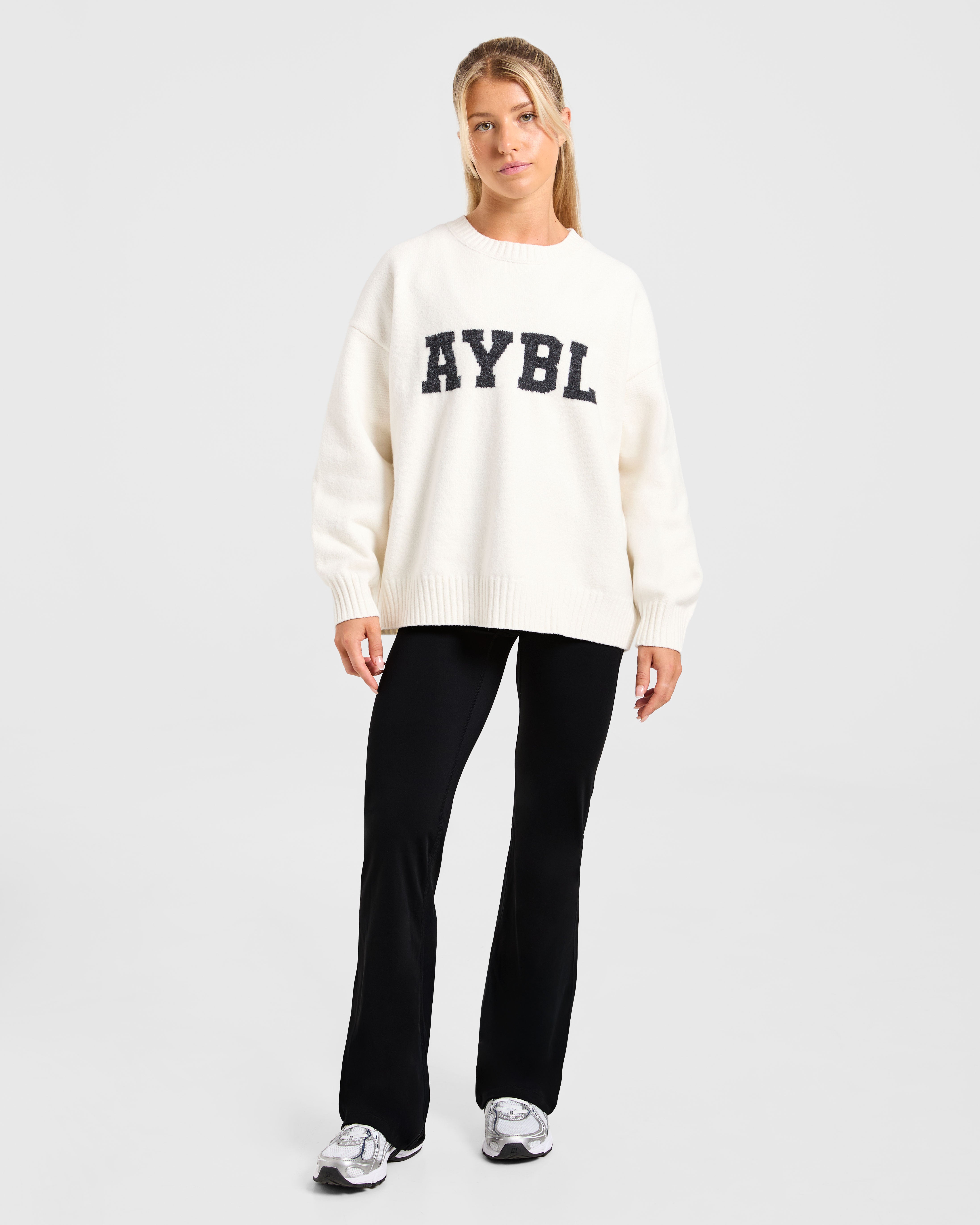 Varsity Oversized Knitted Sweater - Off Wit