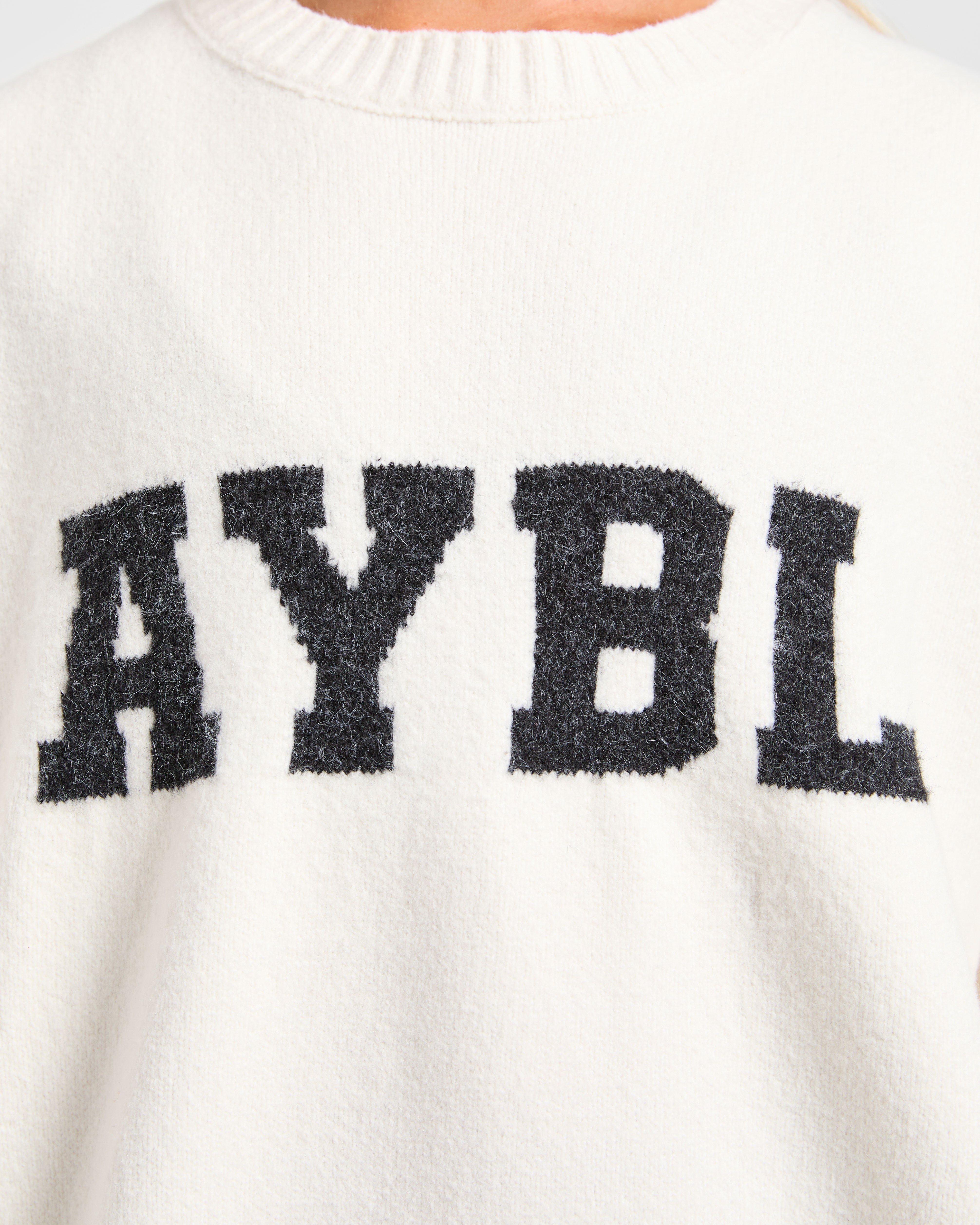 Varsity Oversized Knitted Sweater - Off Wit