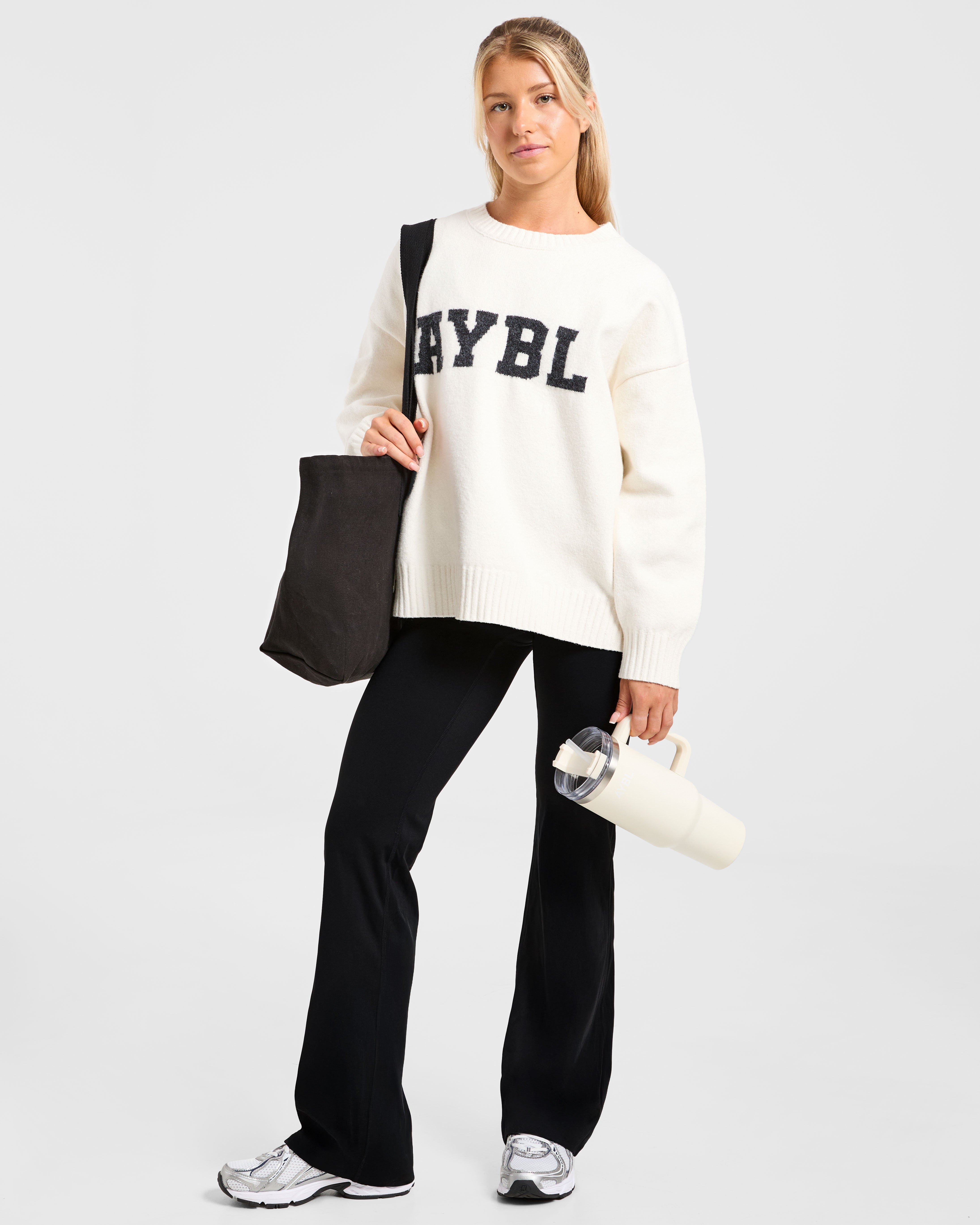 Varsity Oversized Knitted Sweater - Off Wit