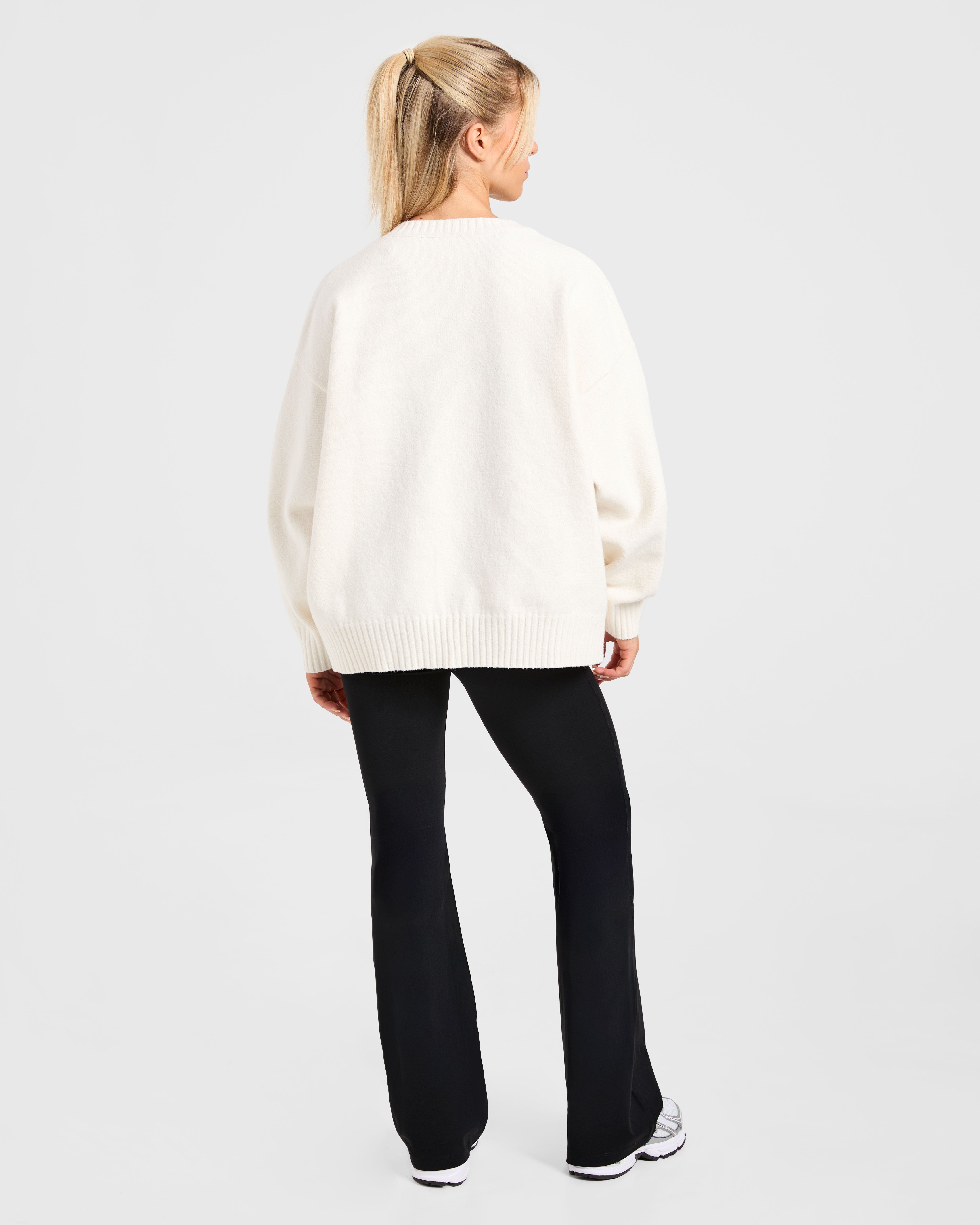 Varsity Oversized Knitted Sweater - Off Wit