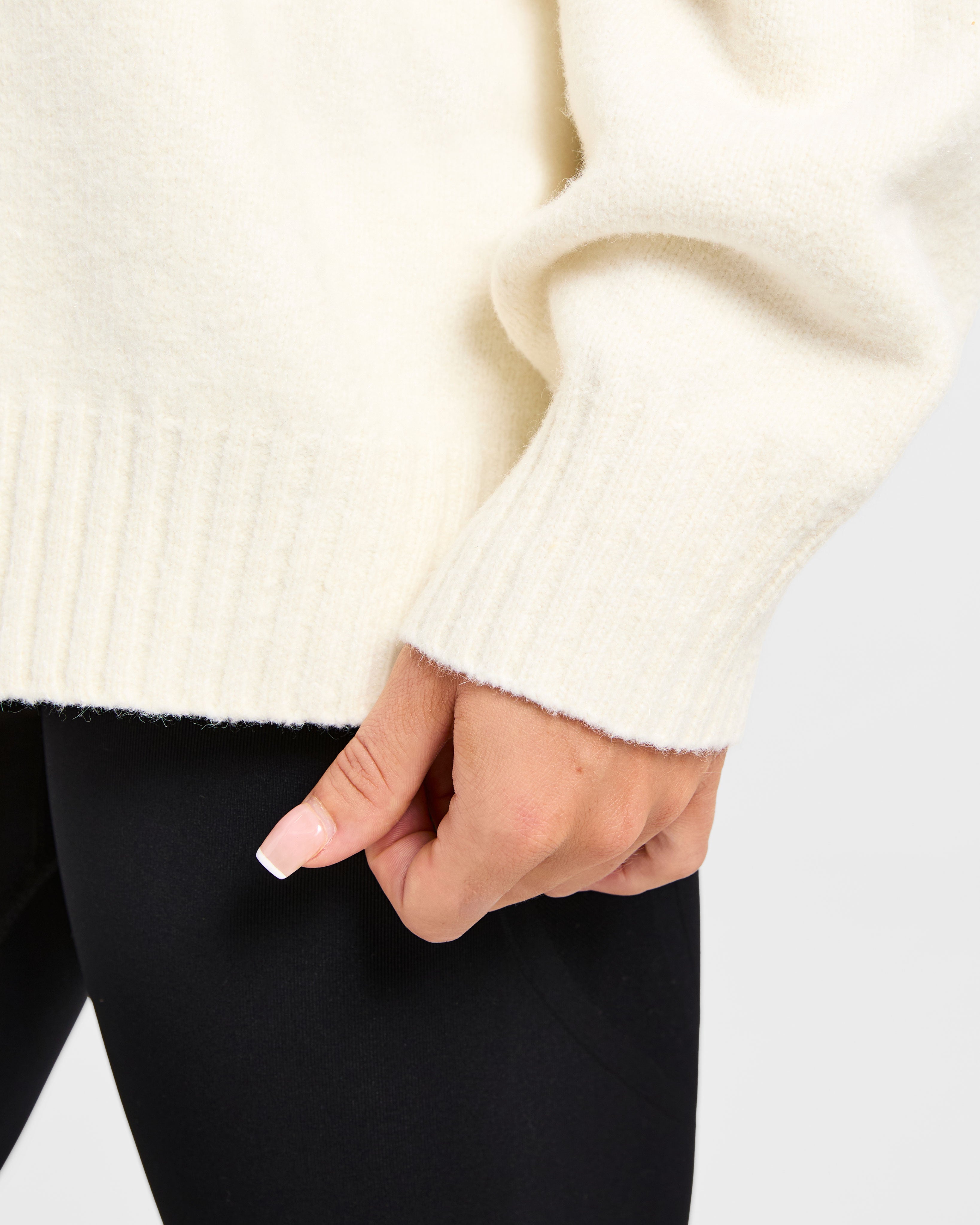 Varsity Minimal Logo Oversized Knitted Hoodie - Crème