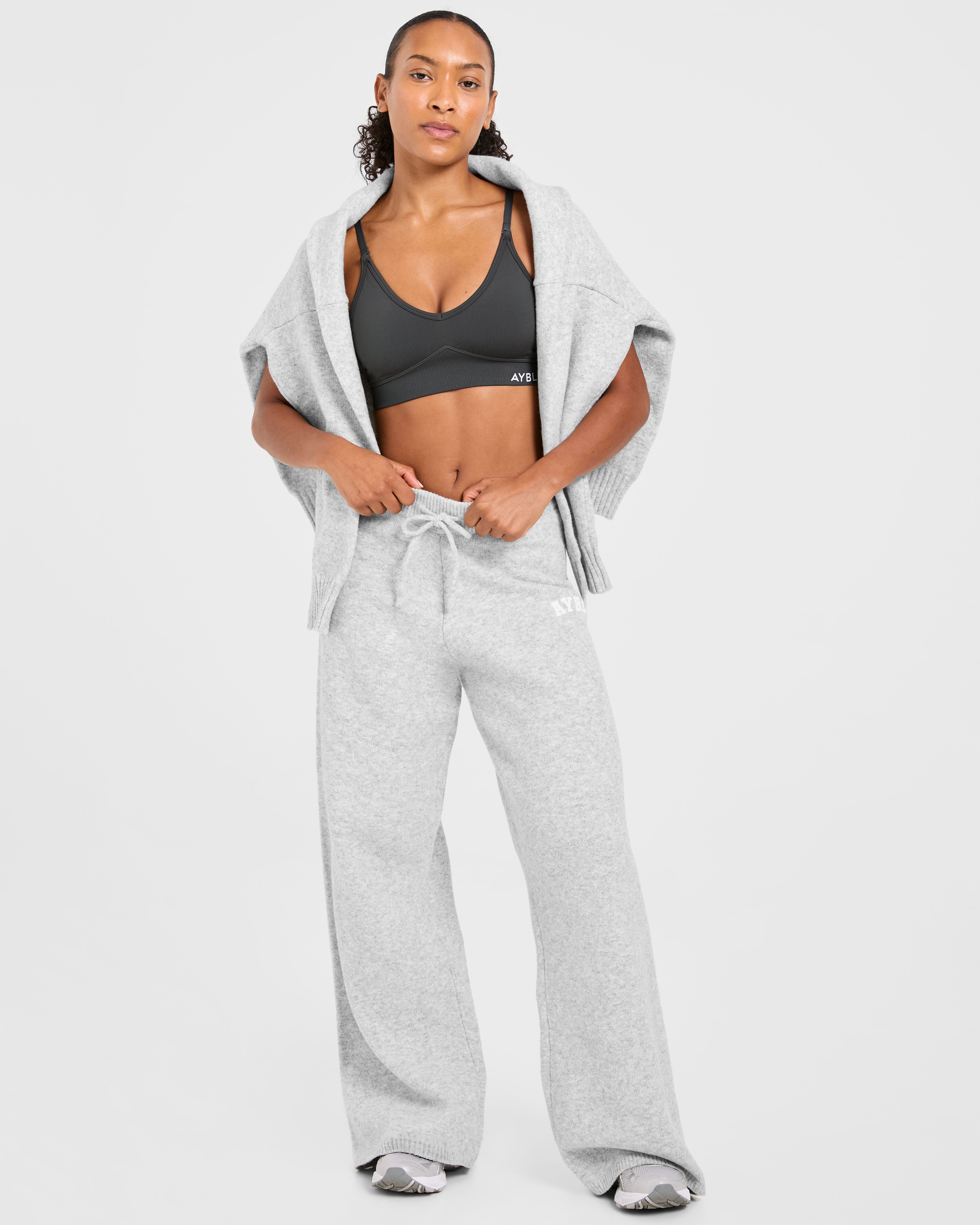 Varsity Oversized Knitted Joggers - Grijs Marl