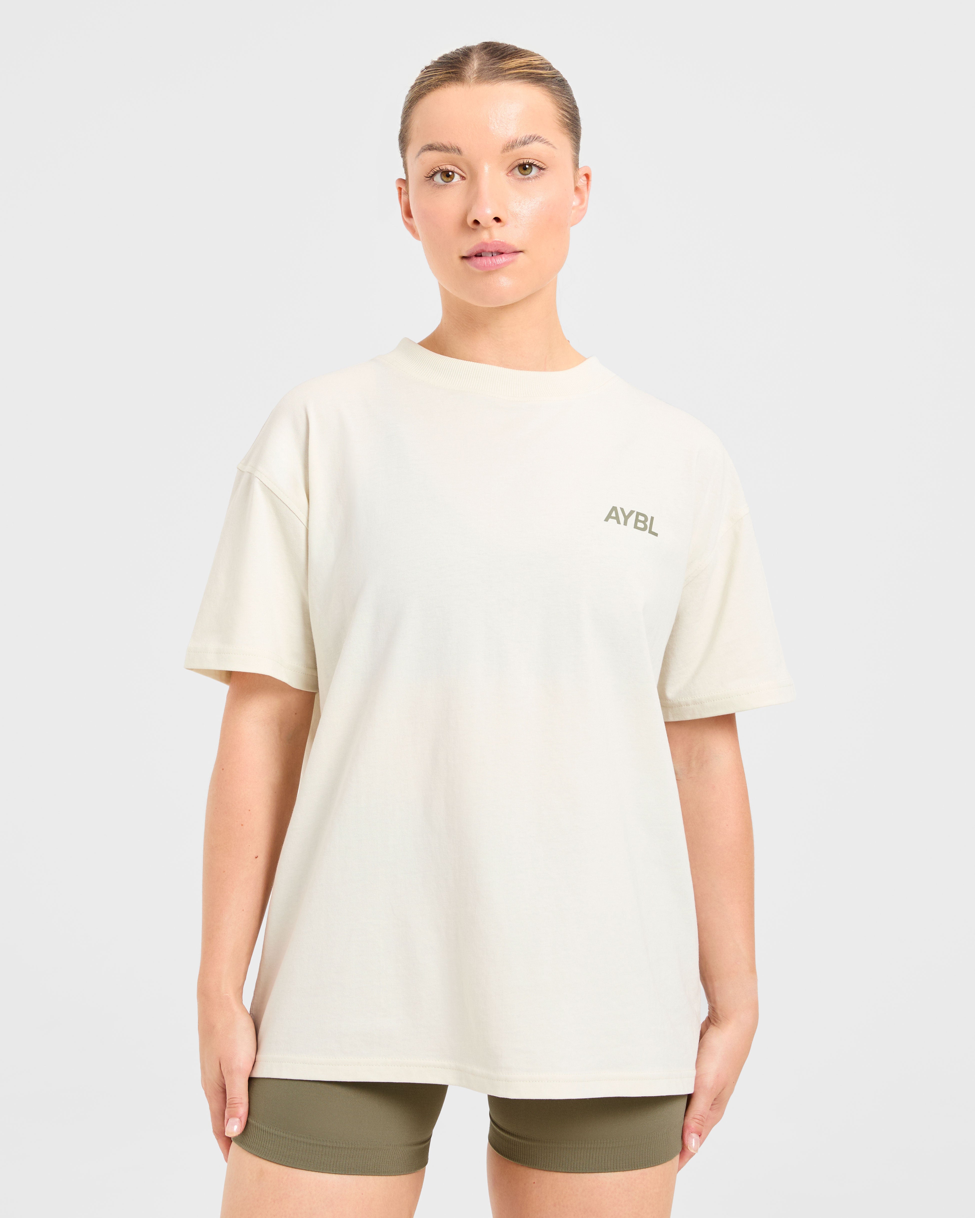 AYBL Sports Club Oversized T Shirt - Beige/Muted Olive