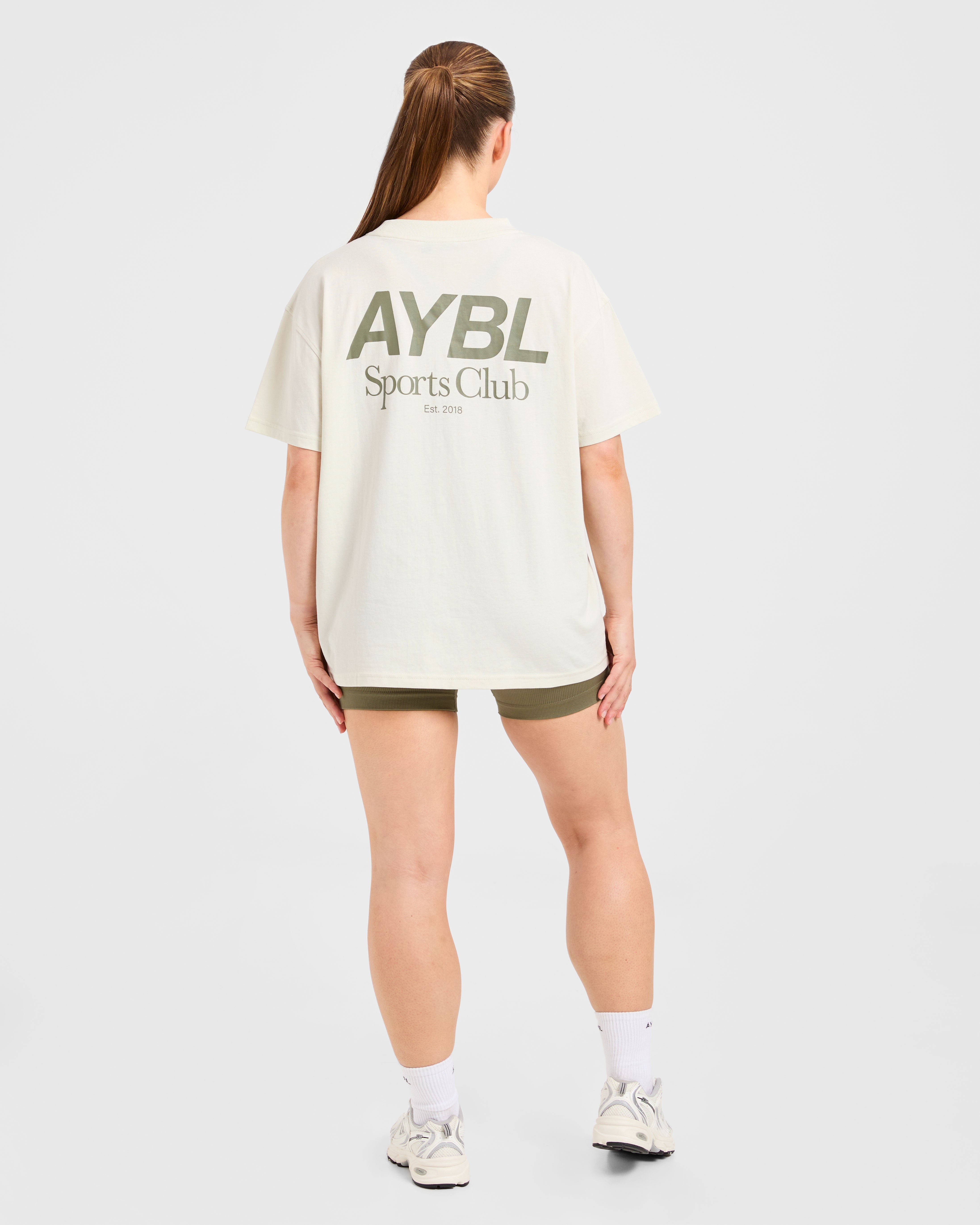 AYBL Sports Club Oversized T Shirt - Beige/Muted Olive