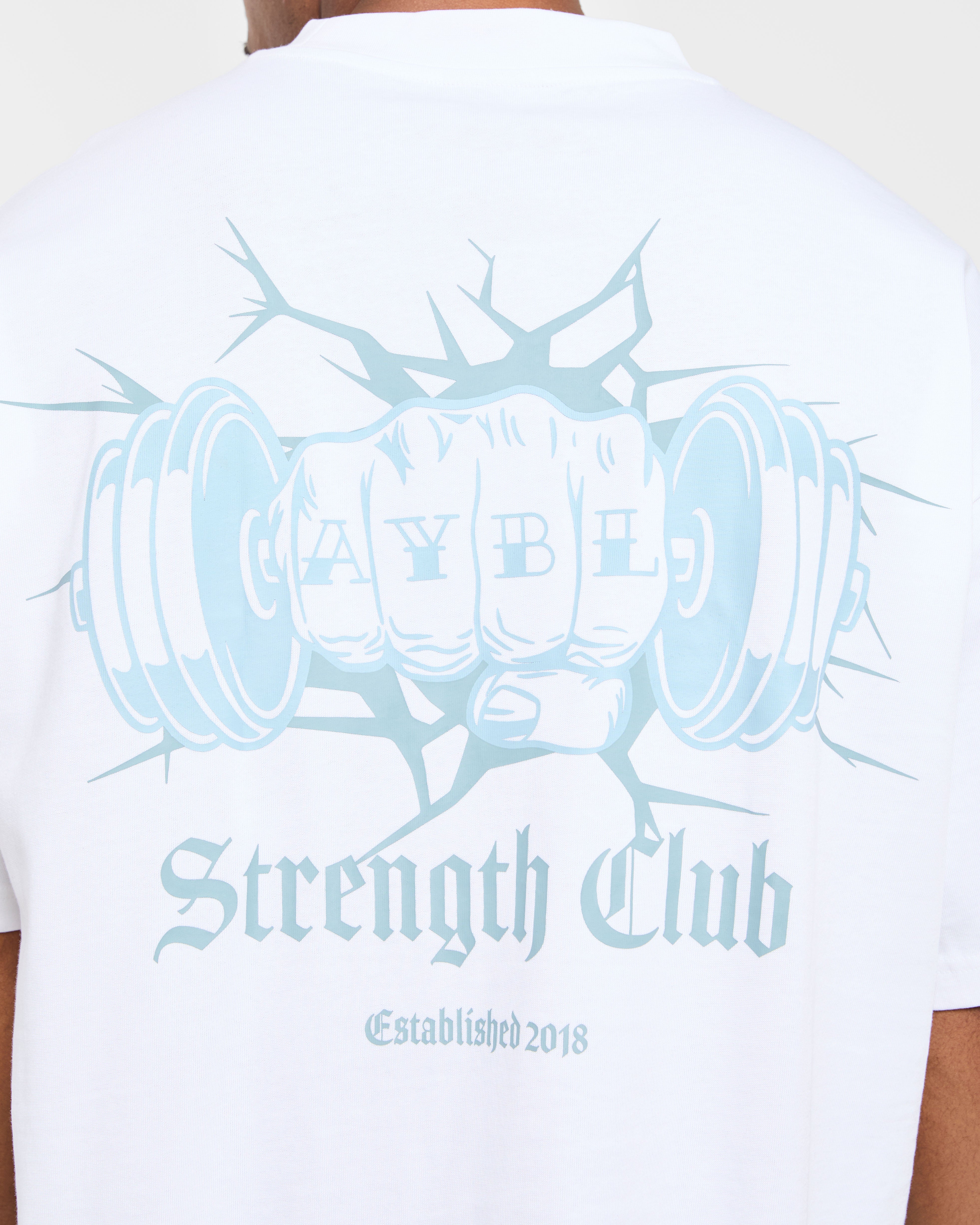 AYBL Strength Club Oversized T Shirt - Wit/Blauw