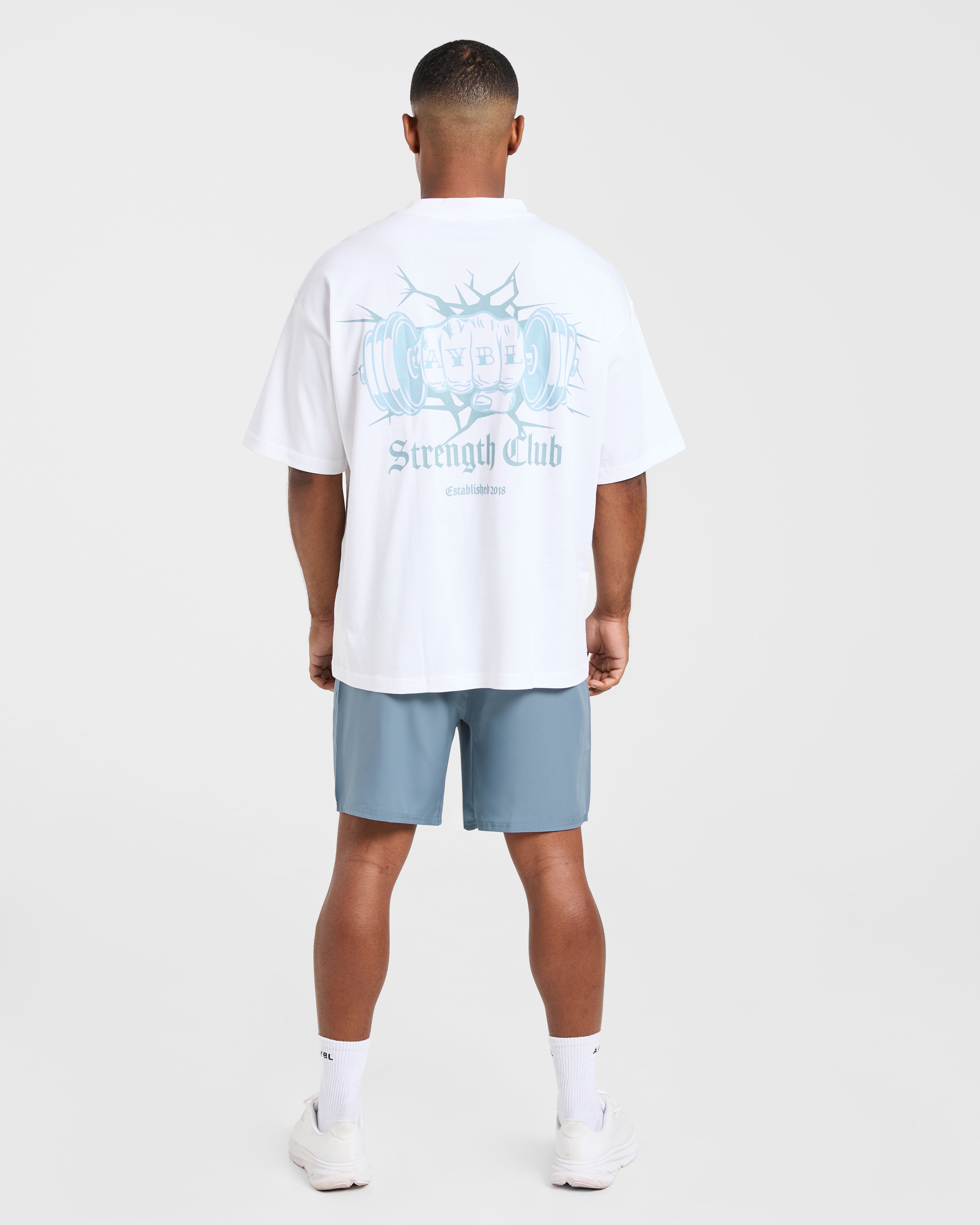 AYBL Strength Club Oversized T Shirt - Wit/Blauw