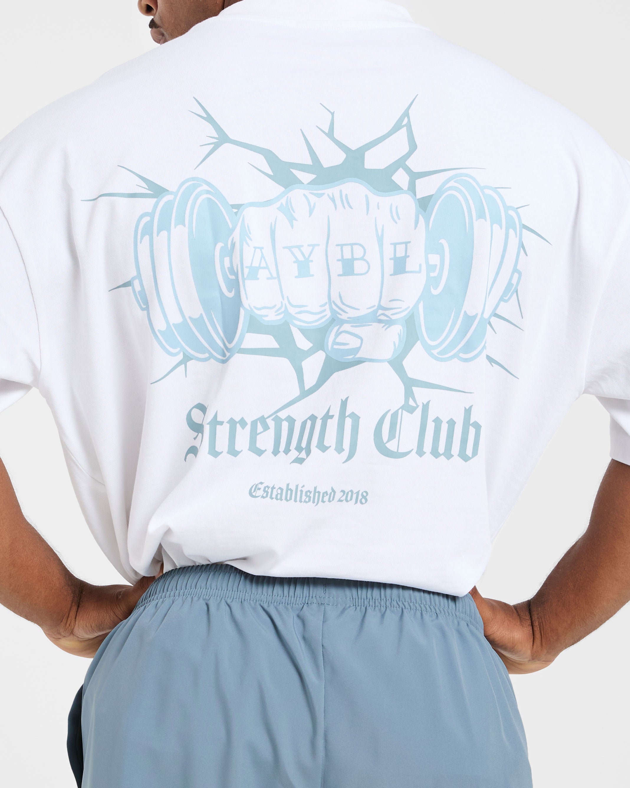 AYBL Strength Club Oversized T Shirt - Wit/Blauw