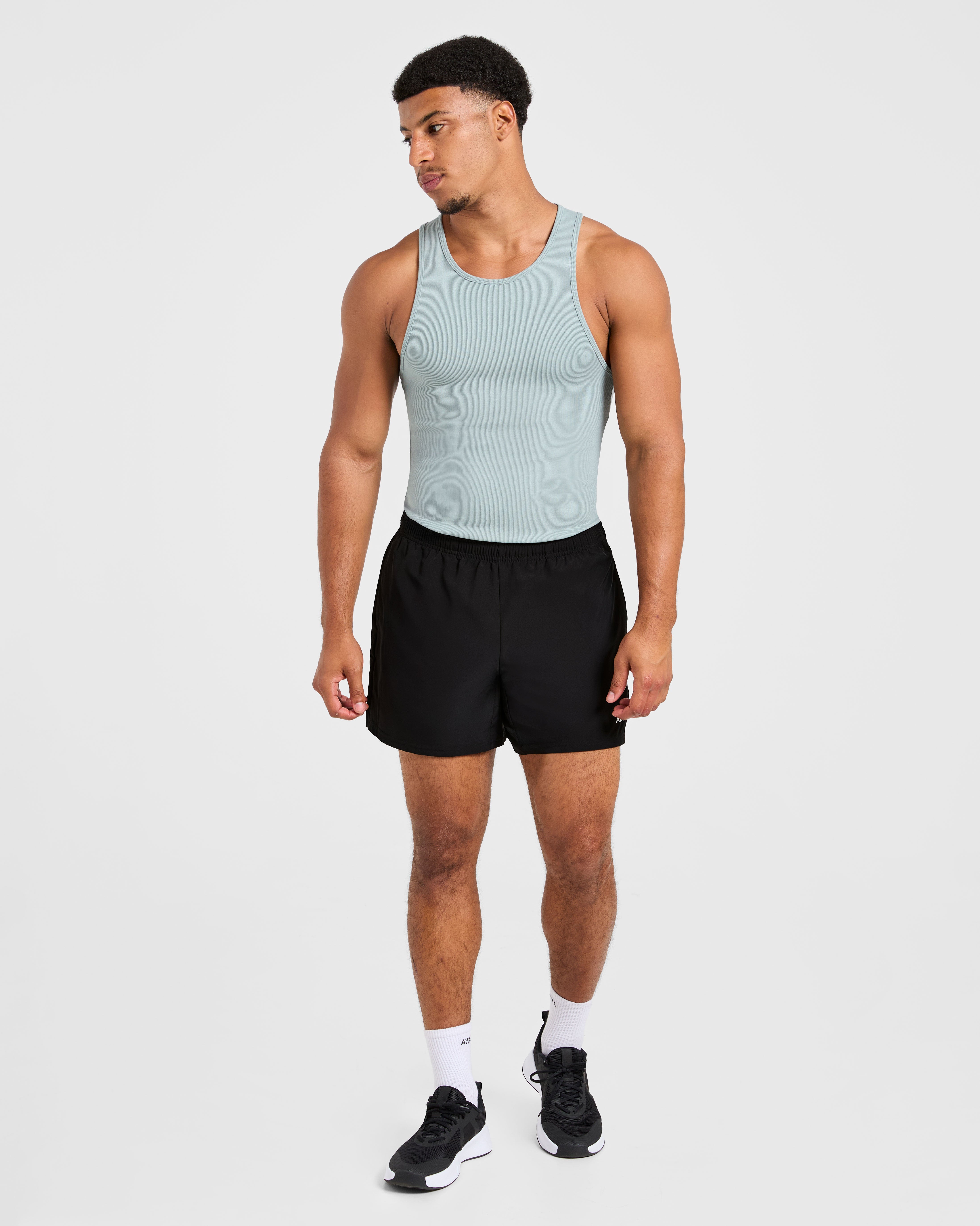 Muscle Ribbed Tank - Stone Blauw