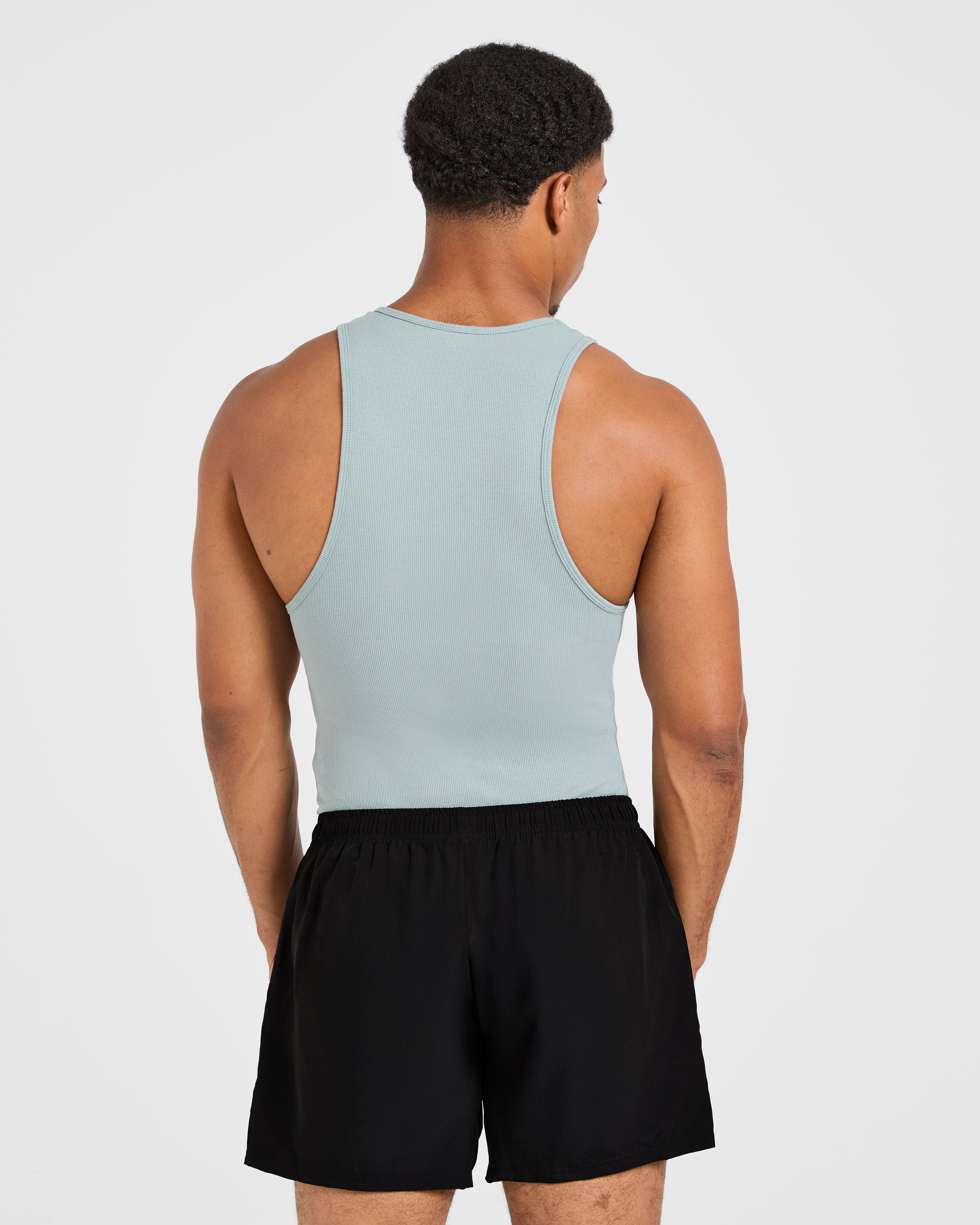 Muscle Ribbed Tank - Stone Blauw
