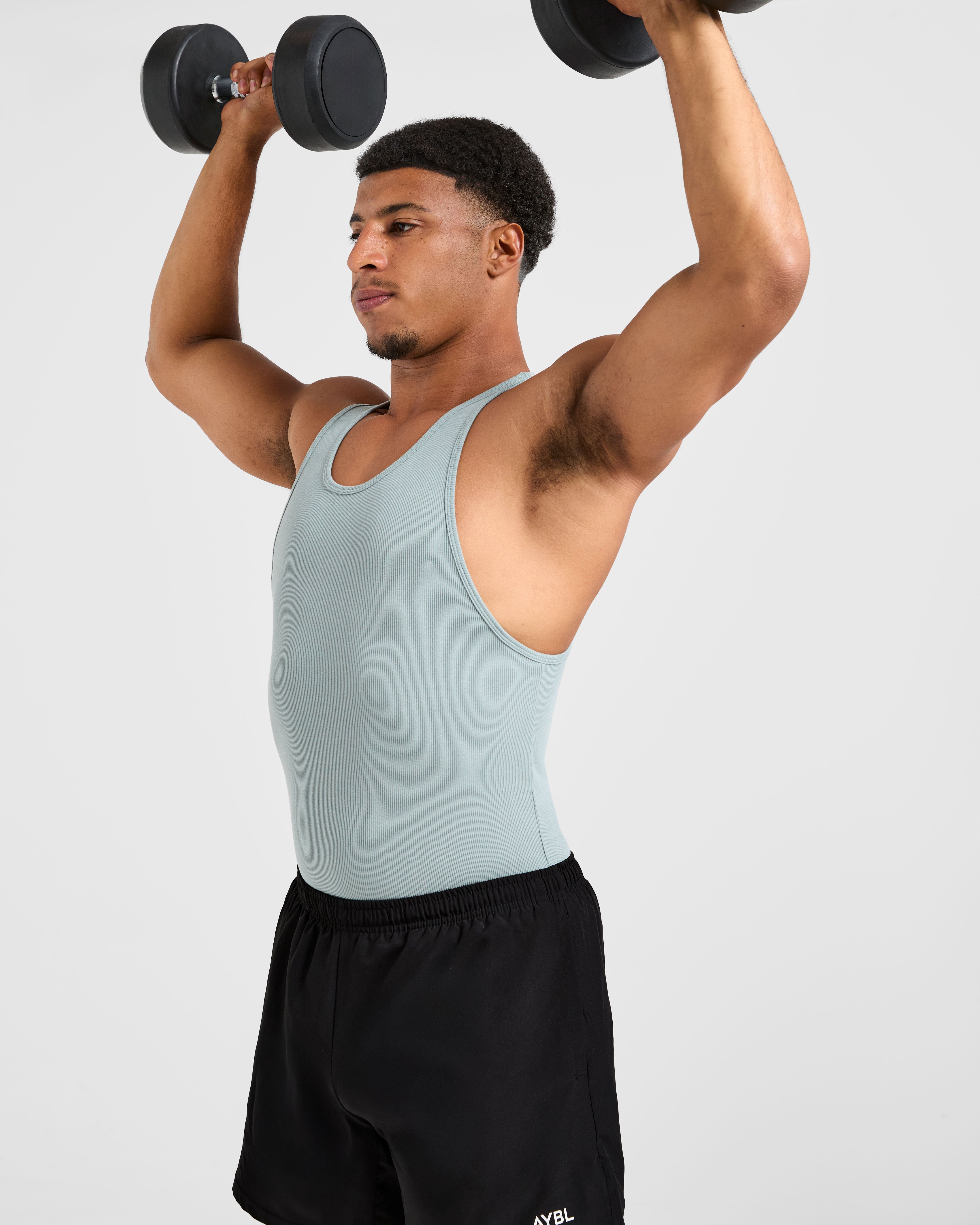 Muscle Ribbed Tank - Stone Blauw