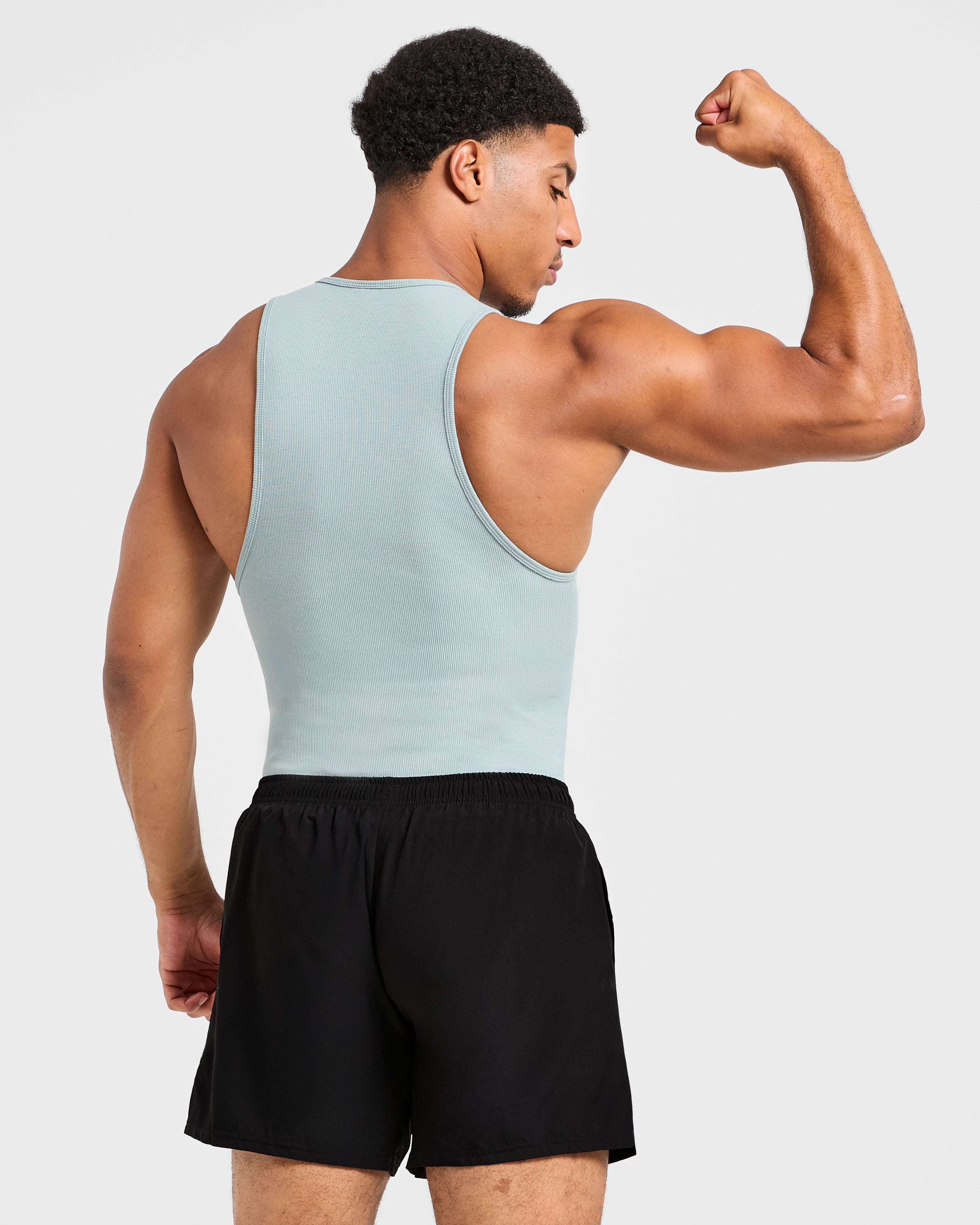 Muscle Ribbed Tank - Stone Blauw
