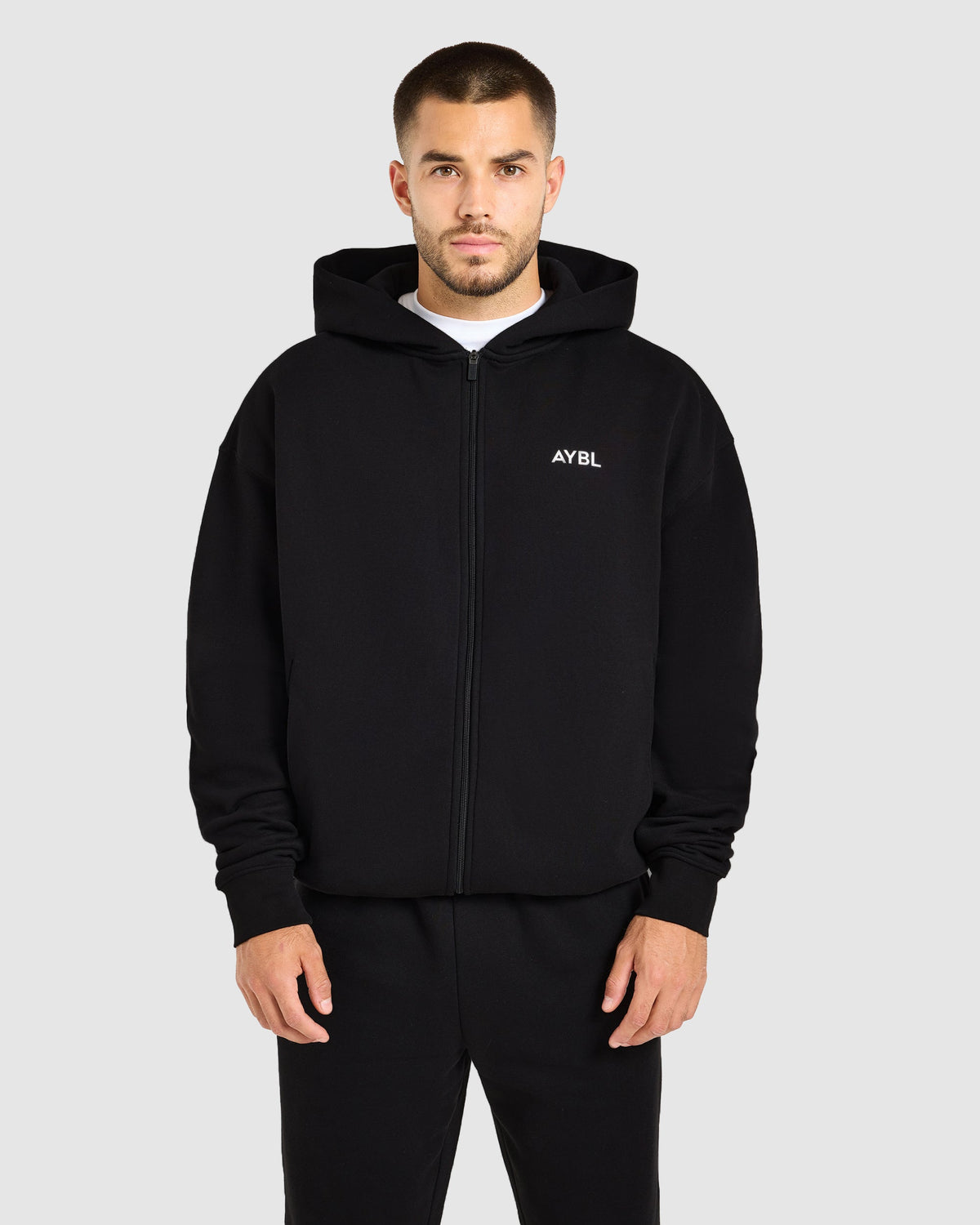 Essential Oversized Full Zip Hoodie - Zwart