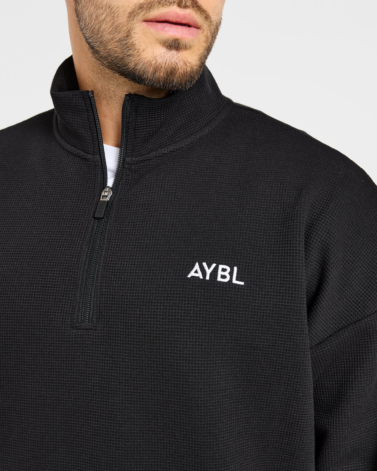 Waffle Oversized 1/4 Zip Pullover - Zwart