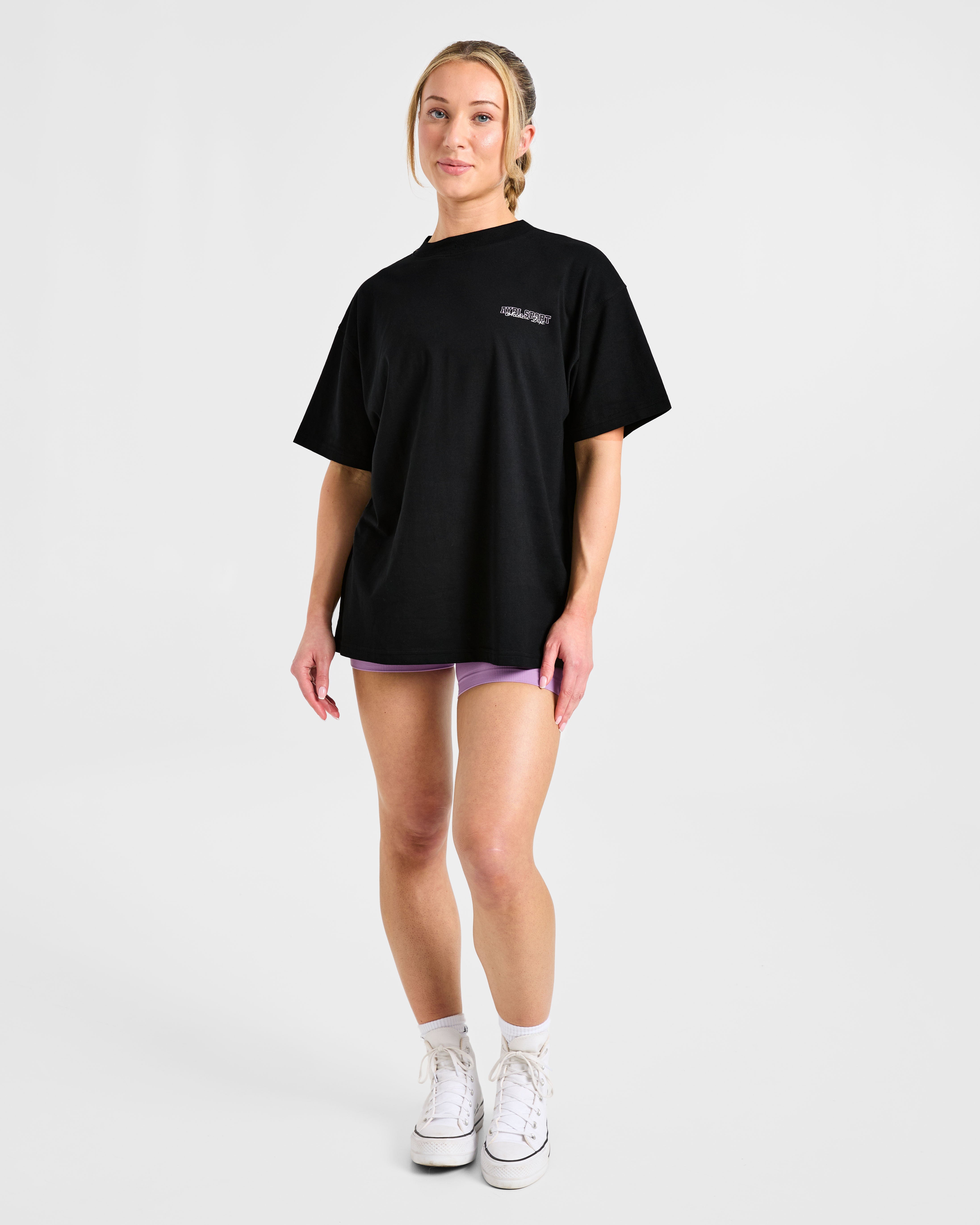 Varsity Dept Oversized T Shirt - Zwart/Lilac