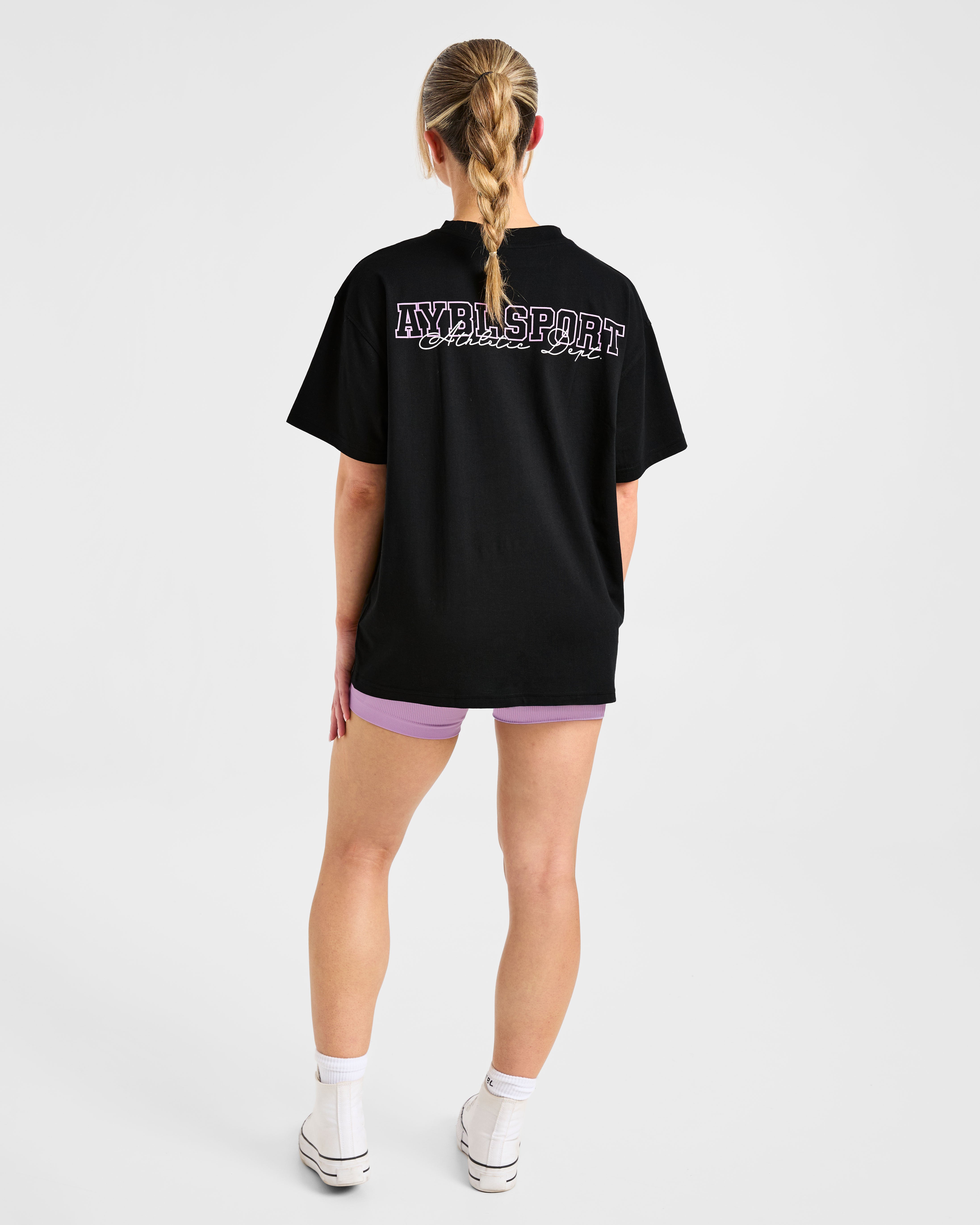 Varsity Dept Oversized T Shirt - Zwart/Lilac