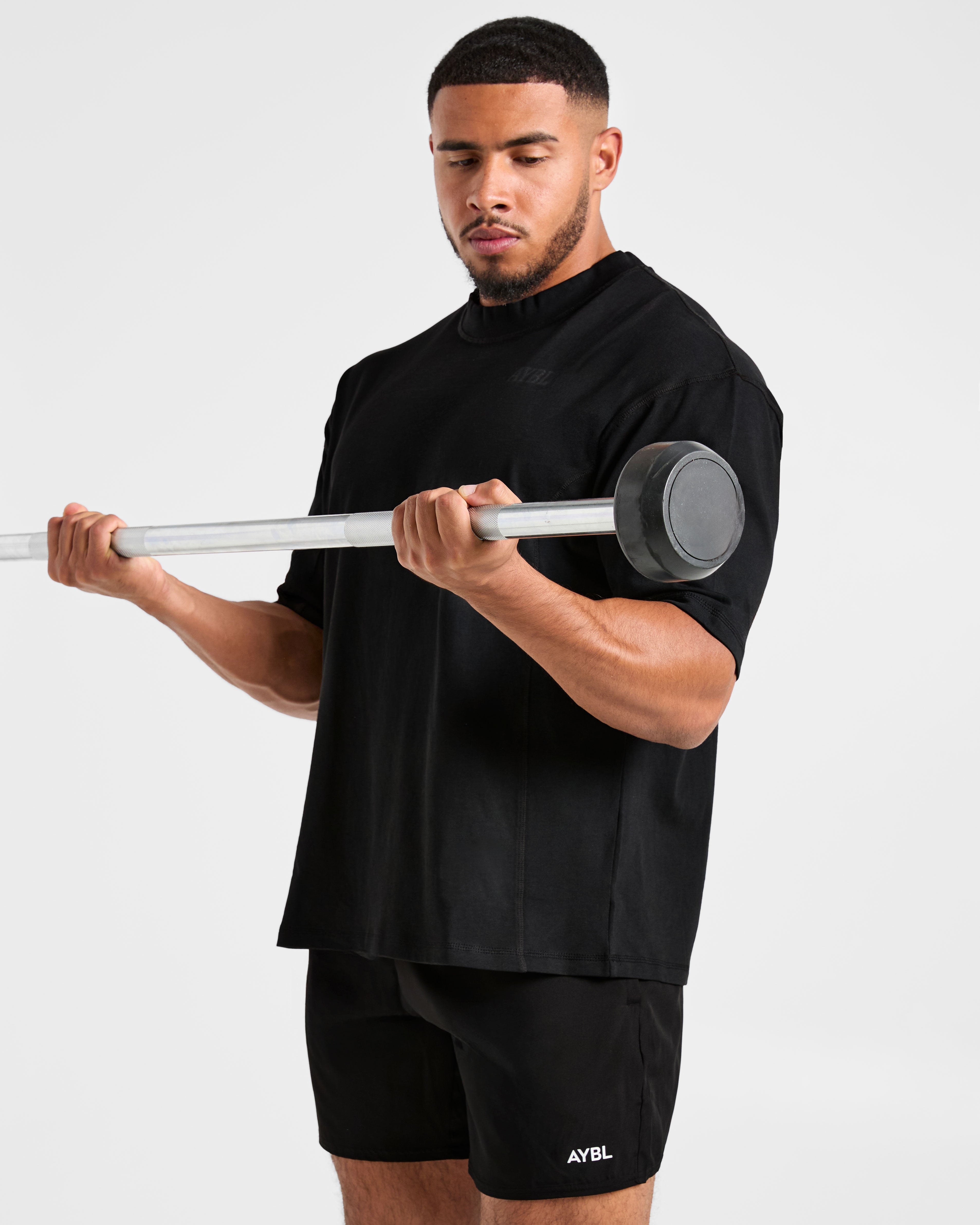 Lift Club Distressed Oversized T Shirt - Zwart/Charcoal