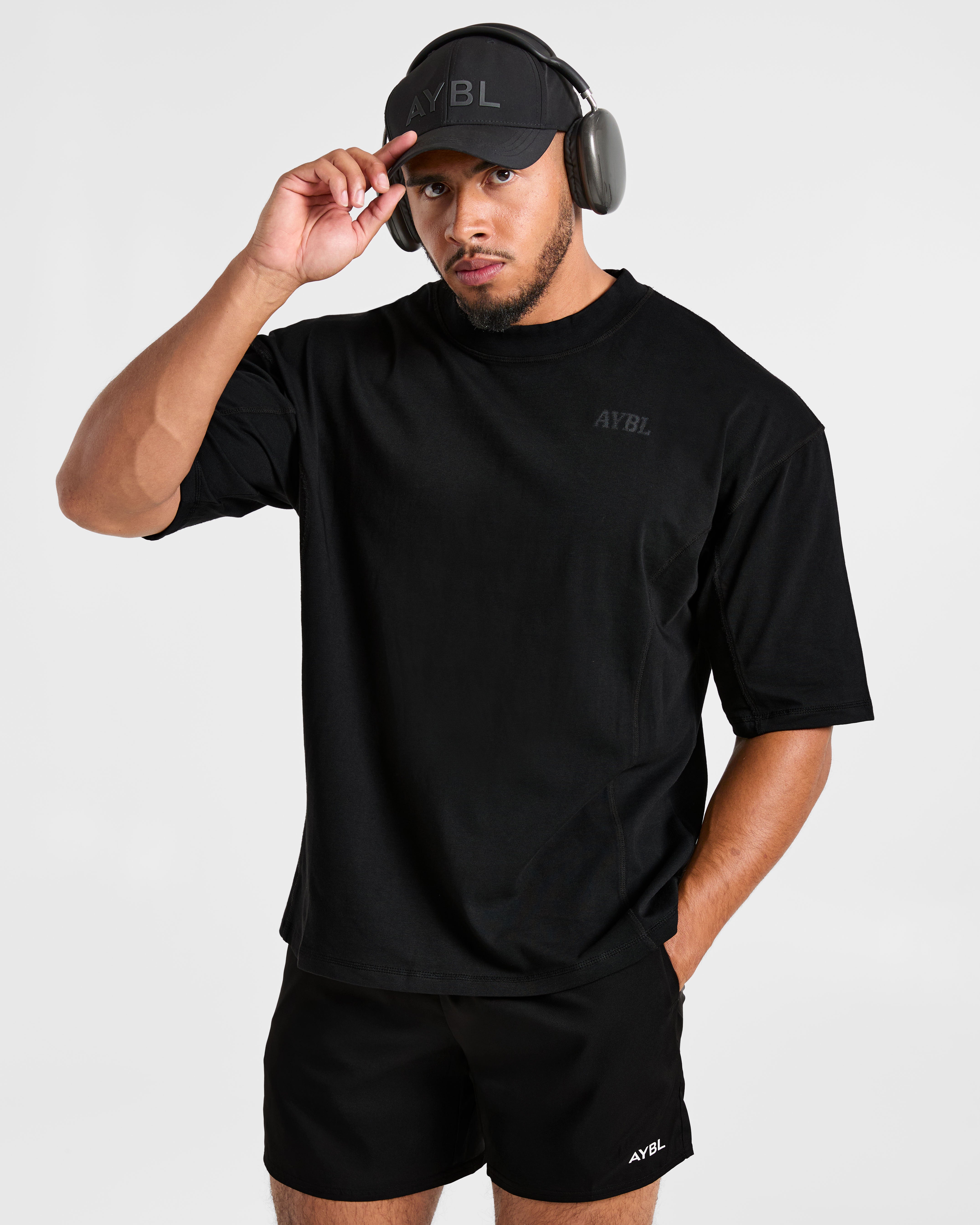 Lift Club Distressed Oversized T Shirt - Zwart/Charcoal