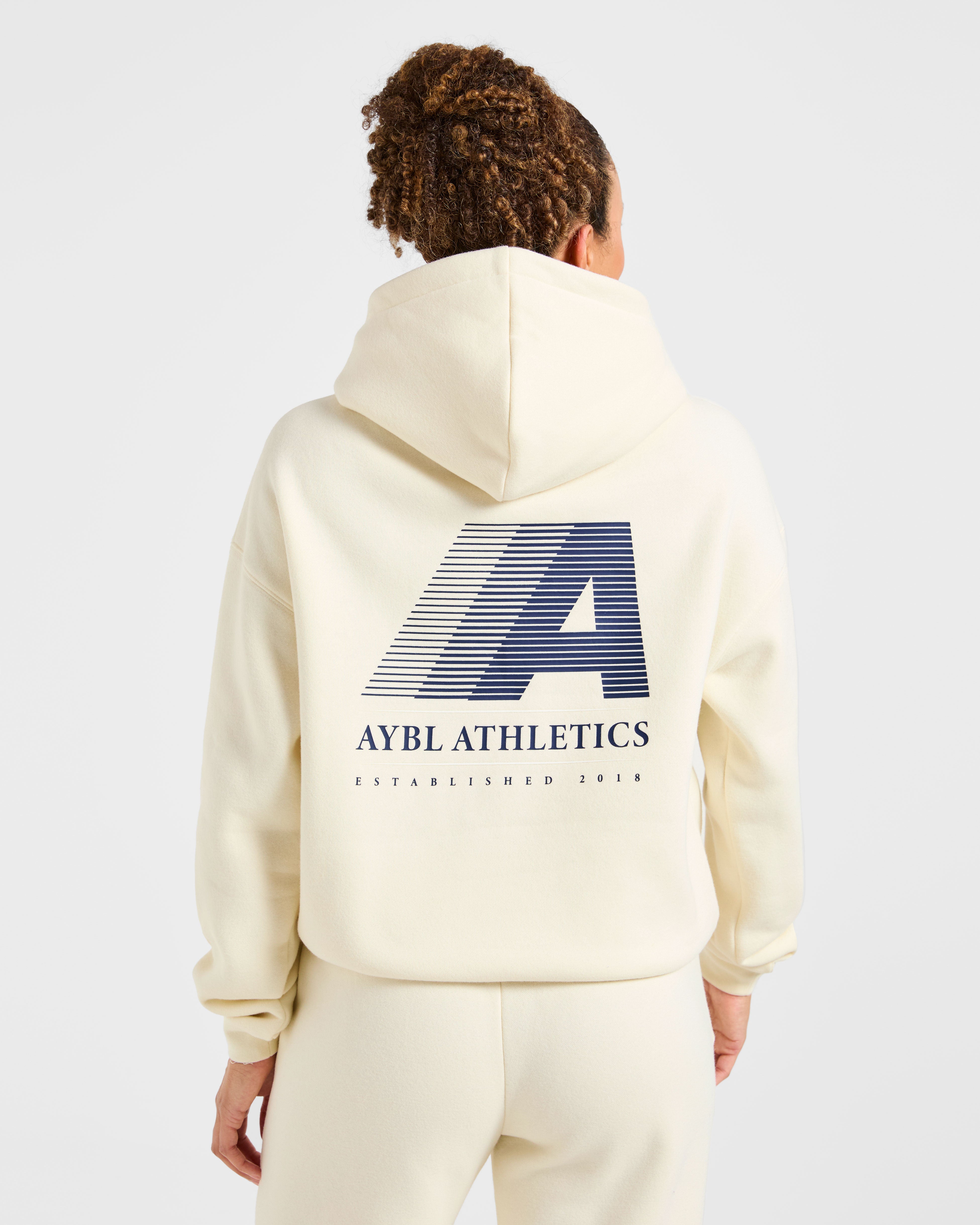 Retro Athletics Oversized Hoodie - Butter Geel/Navy