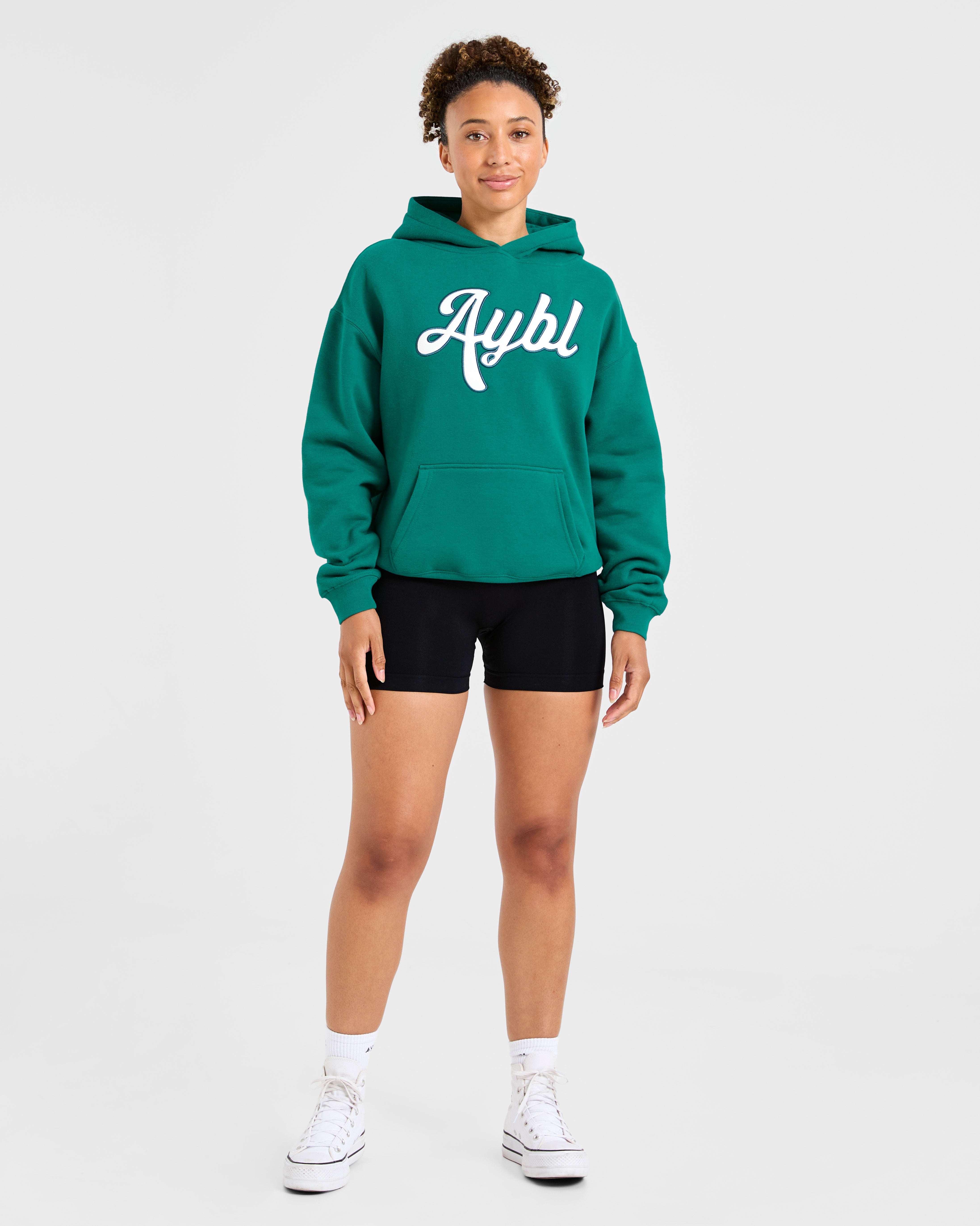 Script Embroidered Oversized Hoodie - Sports Groen