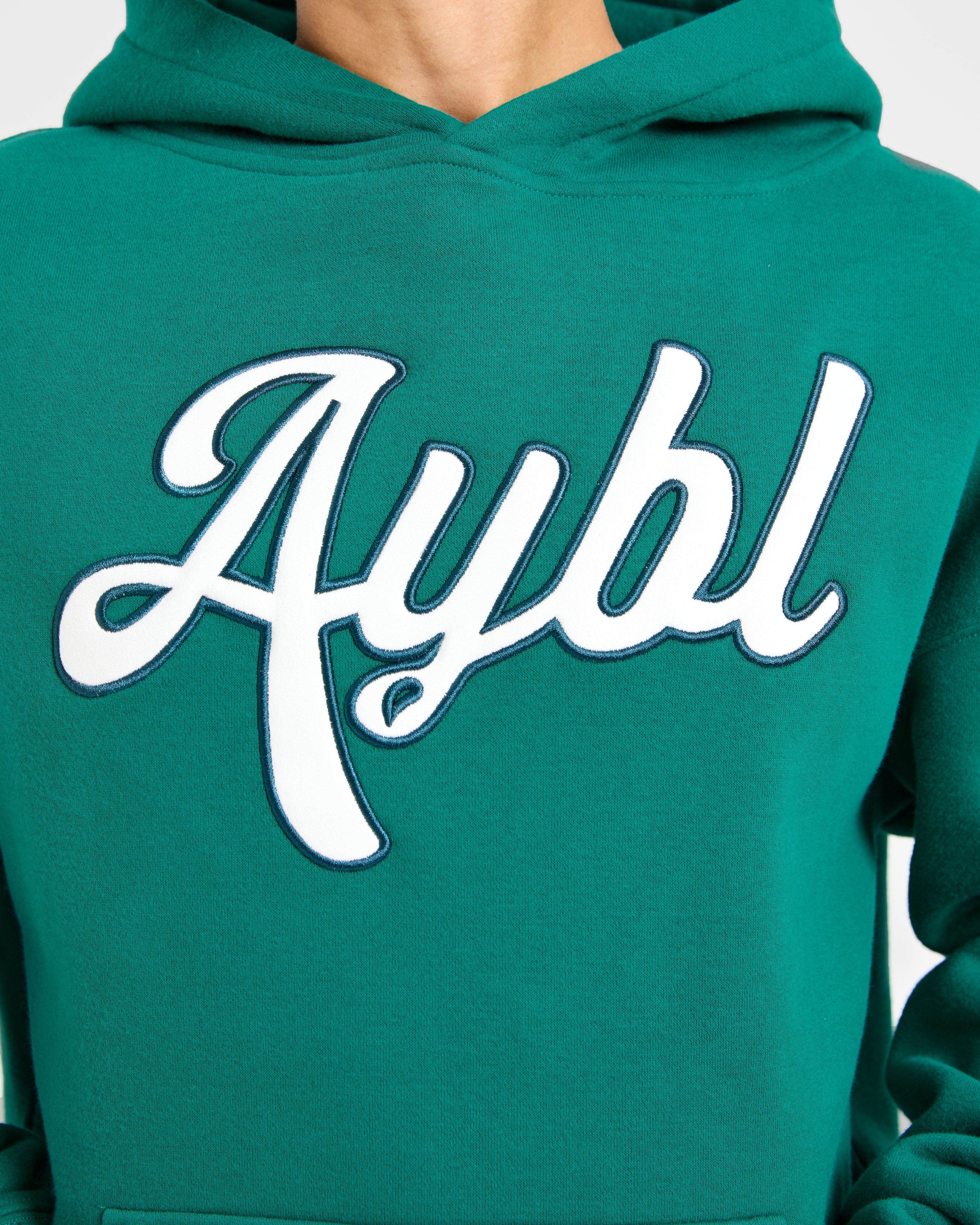 Script Embroidered Oversized Hoodie - Sports Groen